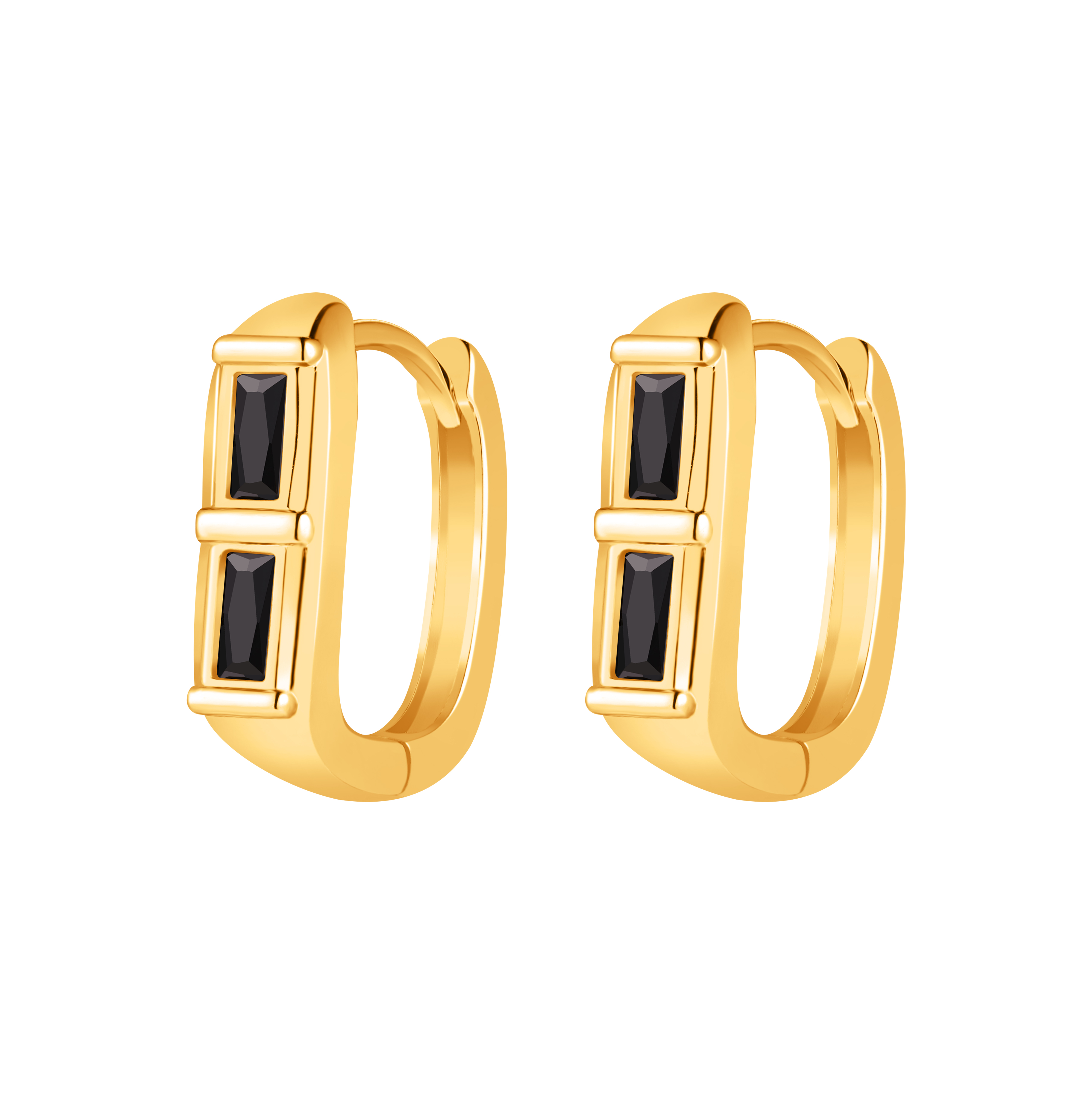 Picture of gold duo baguette black stone huggie hoop earring