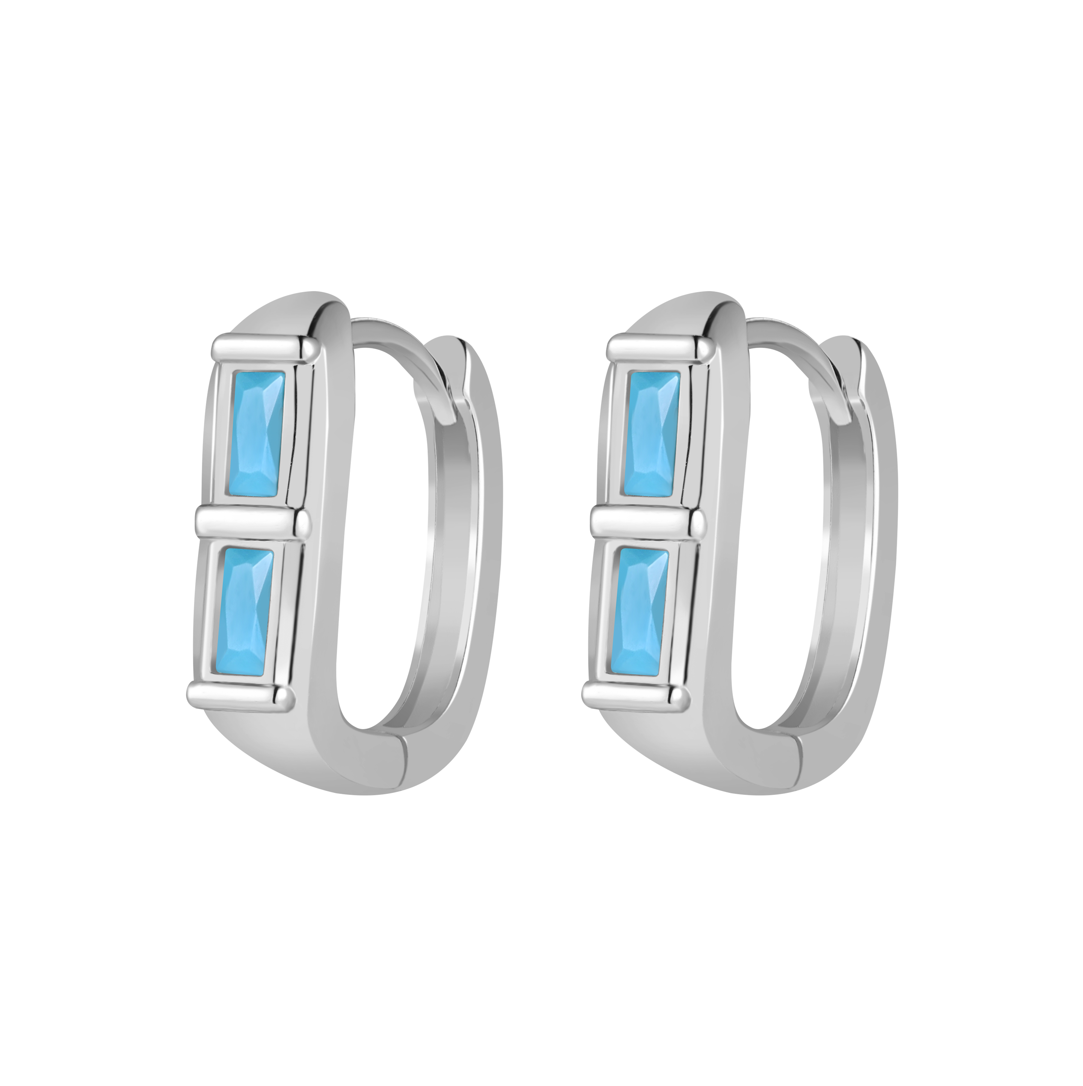 Picture of silver duo baguette turquoise stone huggie hoop ea