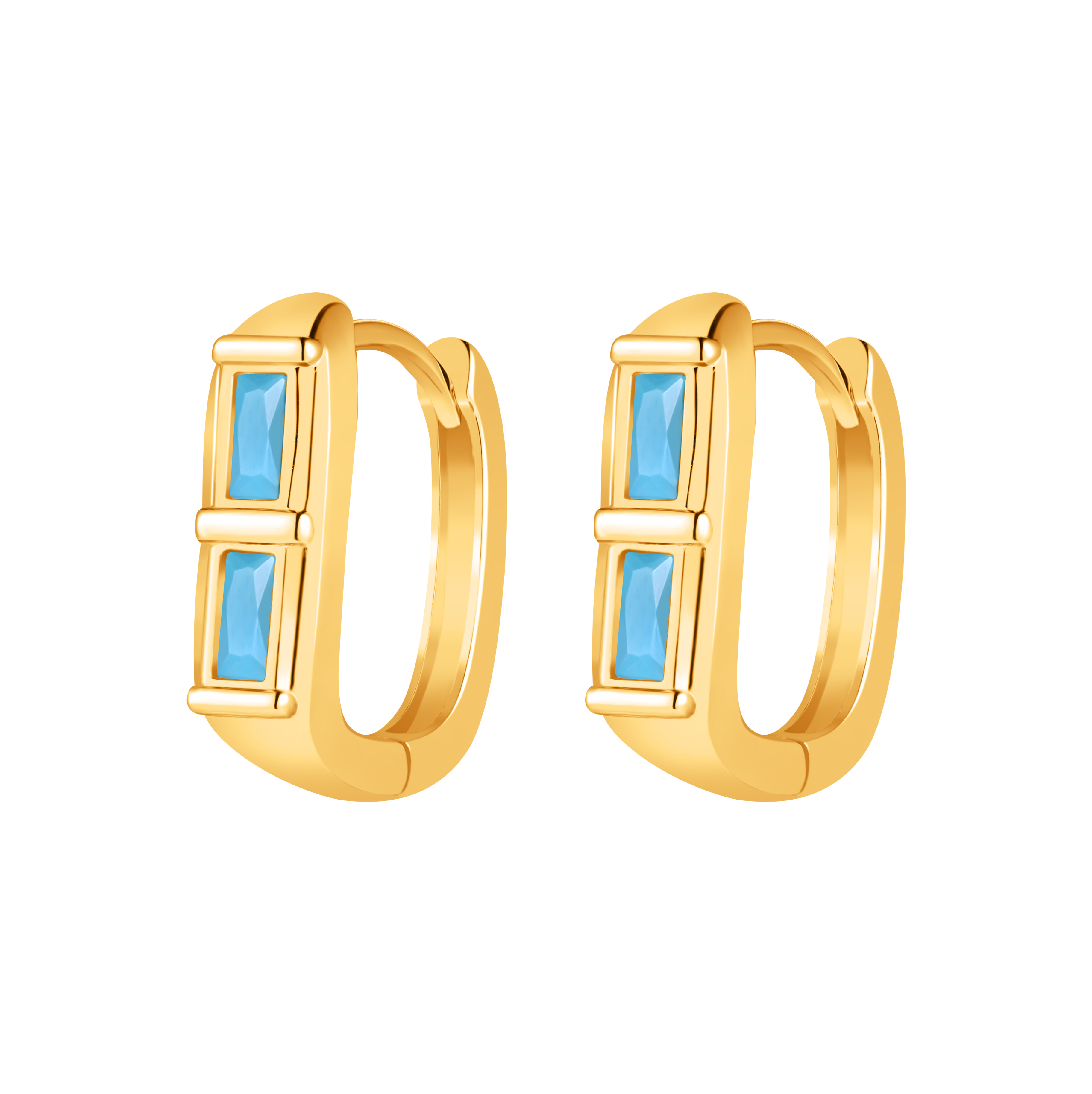 Picture of gold duo baguette turquoise stone huggie hoop earr
