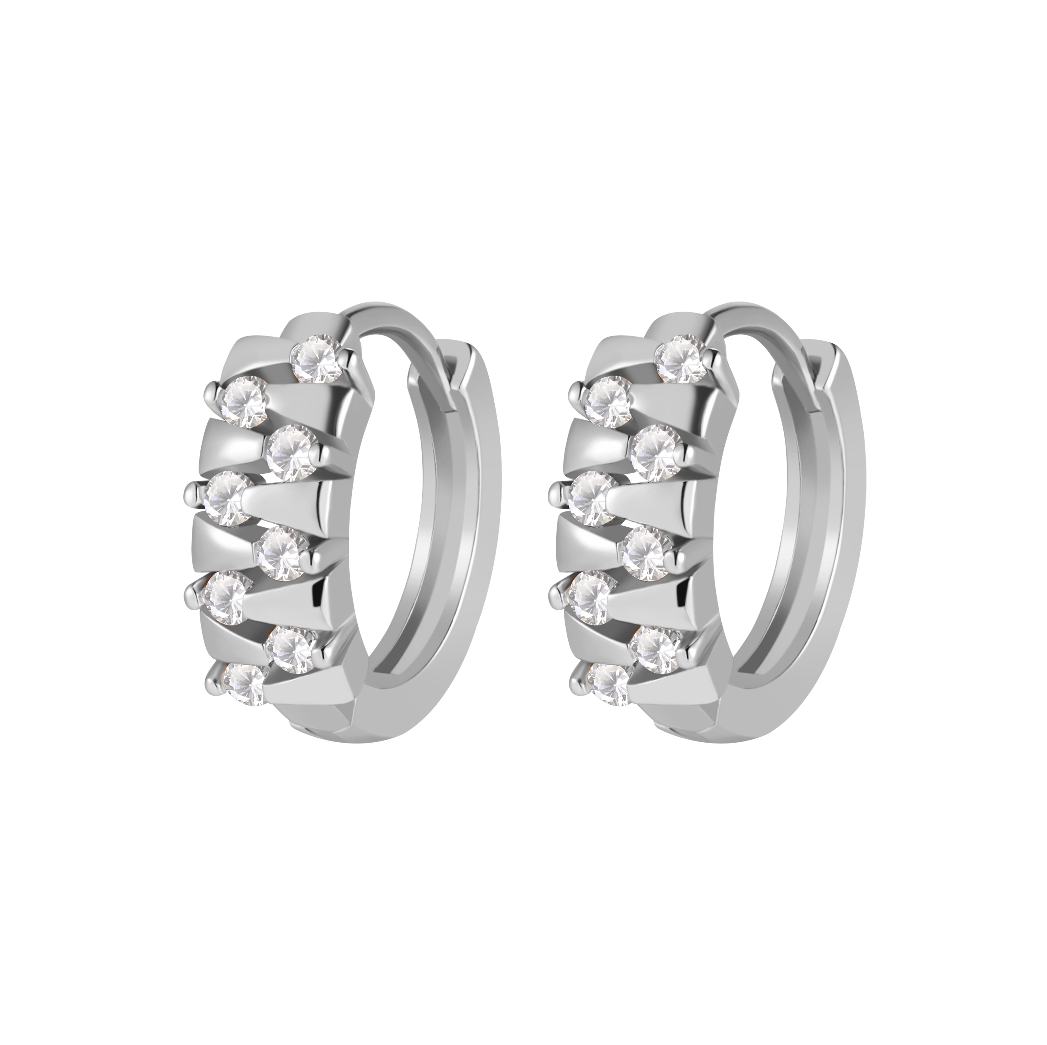 Picture of silver cluster white stone huggie hoop earring
