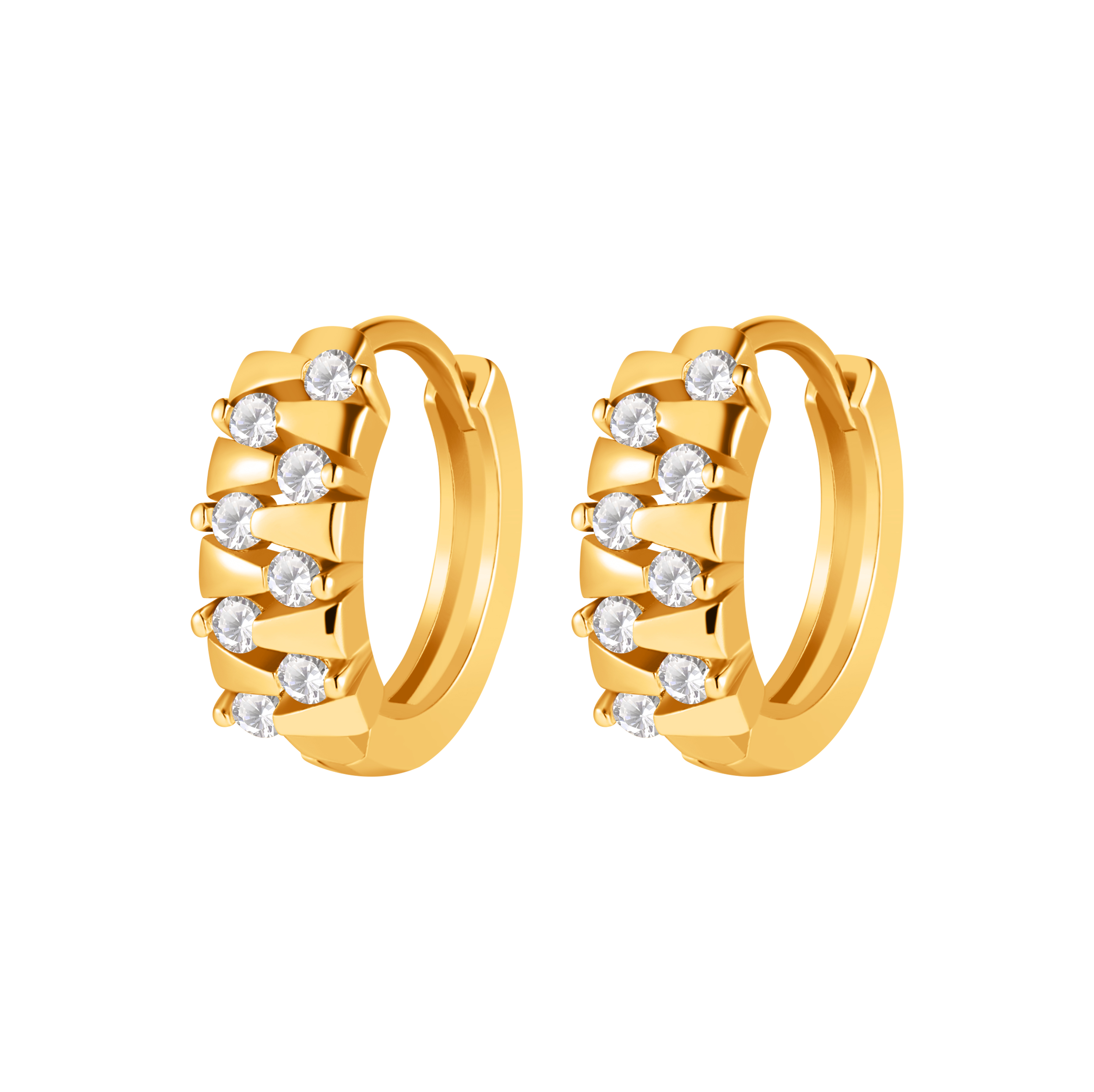 Picture of gold cluster white stone huggie hoop earring