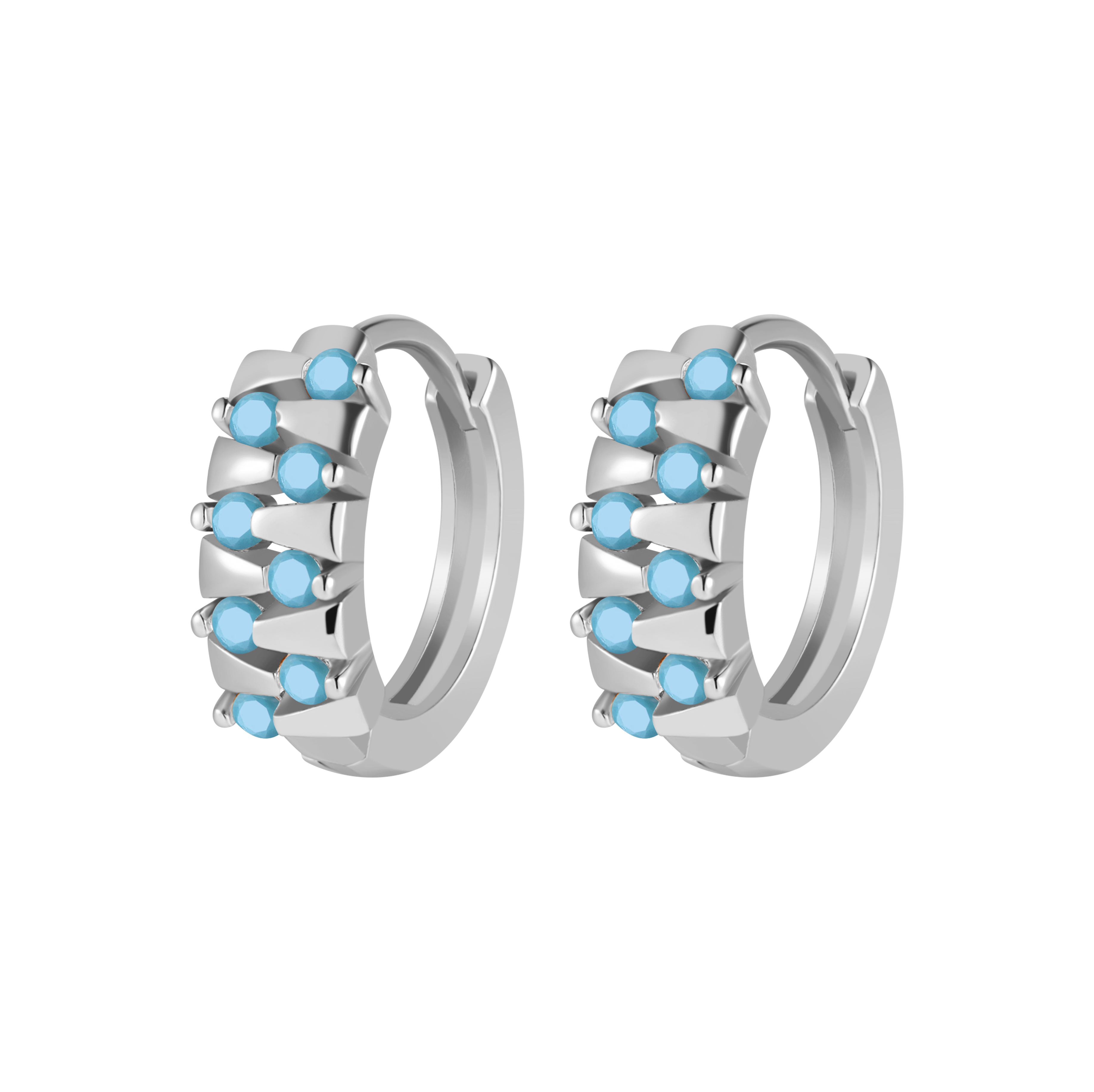 Picture of silver cluster turquoise stone huggie hoop earring