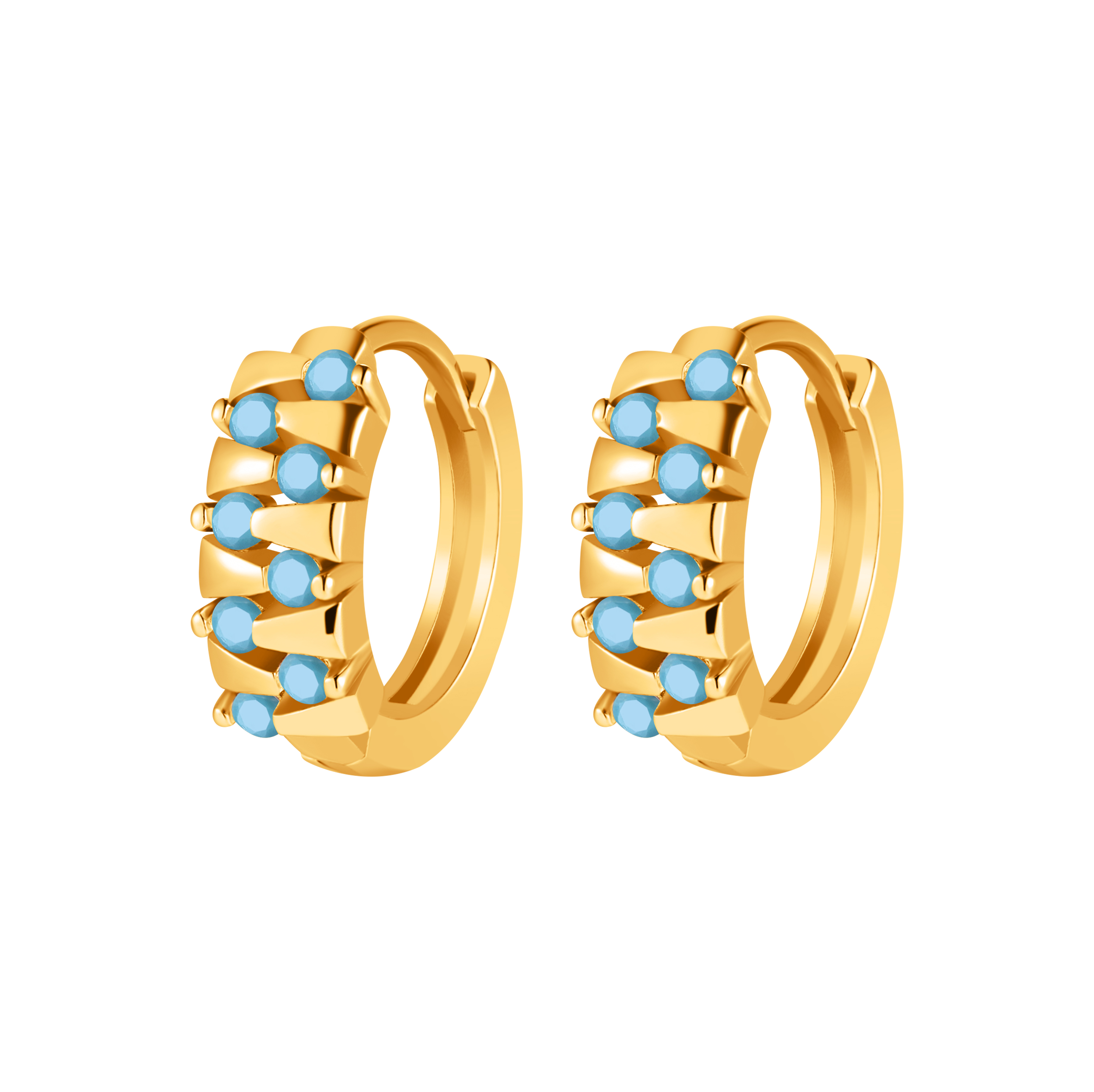 Picture of gold cluster turquoise stone huggie hoop earring