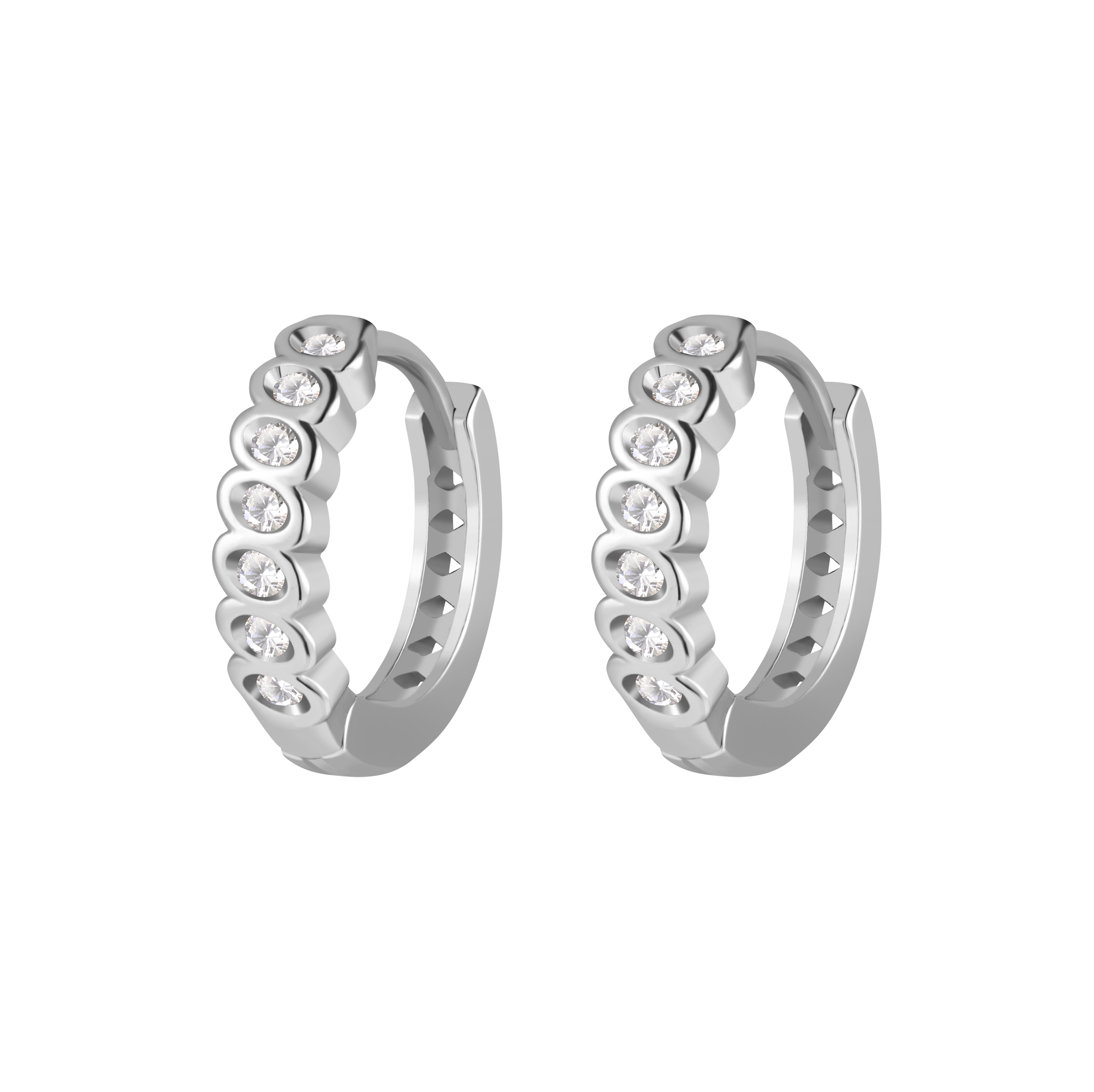 Picture of silver twisted link white stone huggie hoop earrin