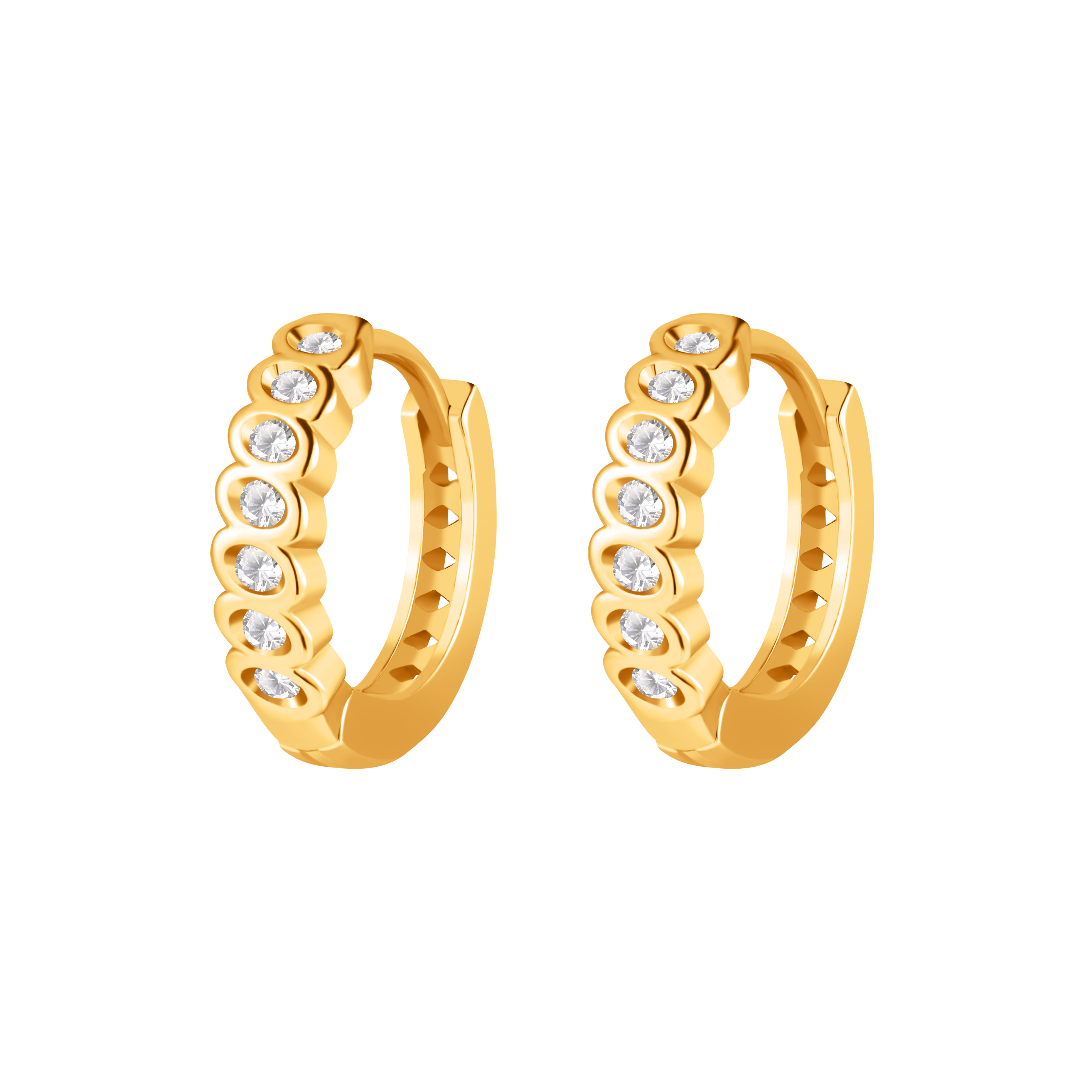 Picture of gold twisted link white stone huggie hoop earring