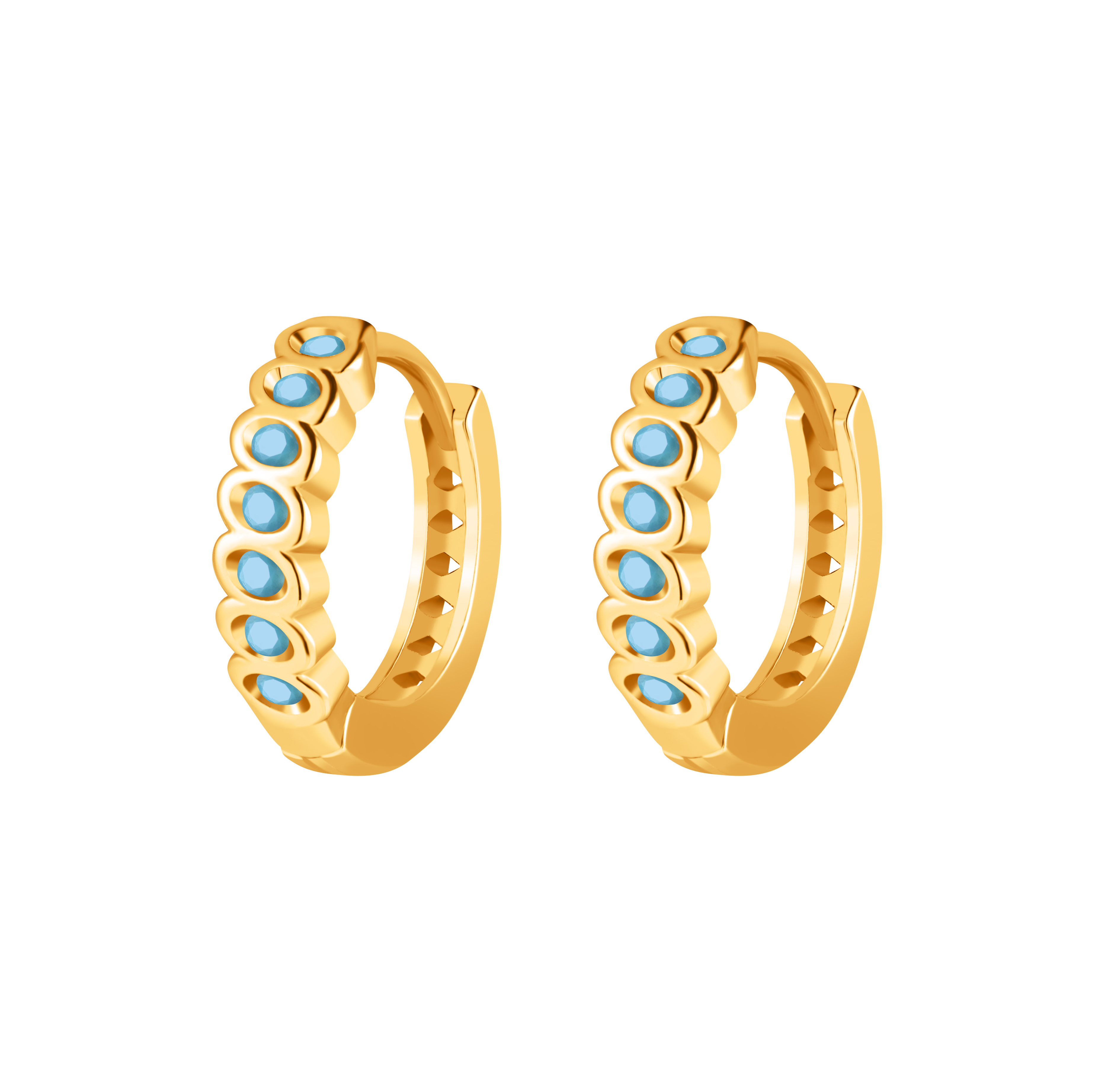 Picture of gold twist link turquoise stone huggie hoop earrin