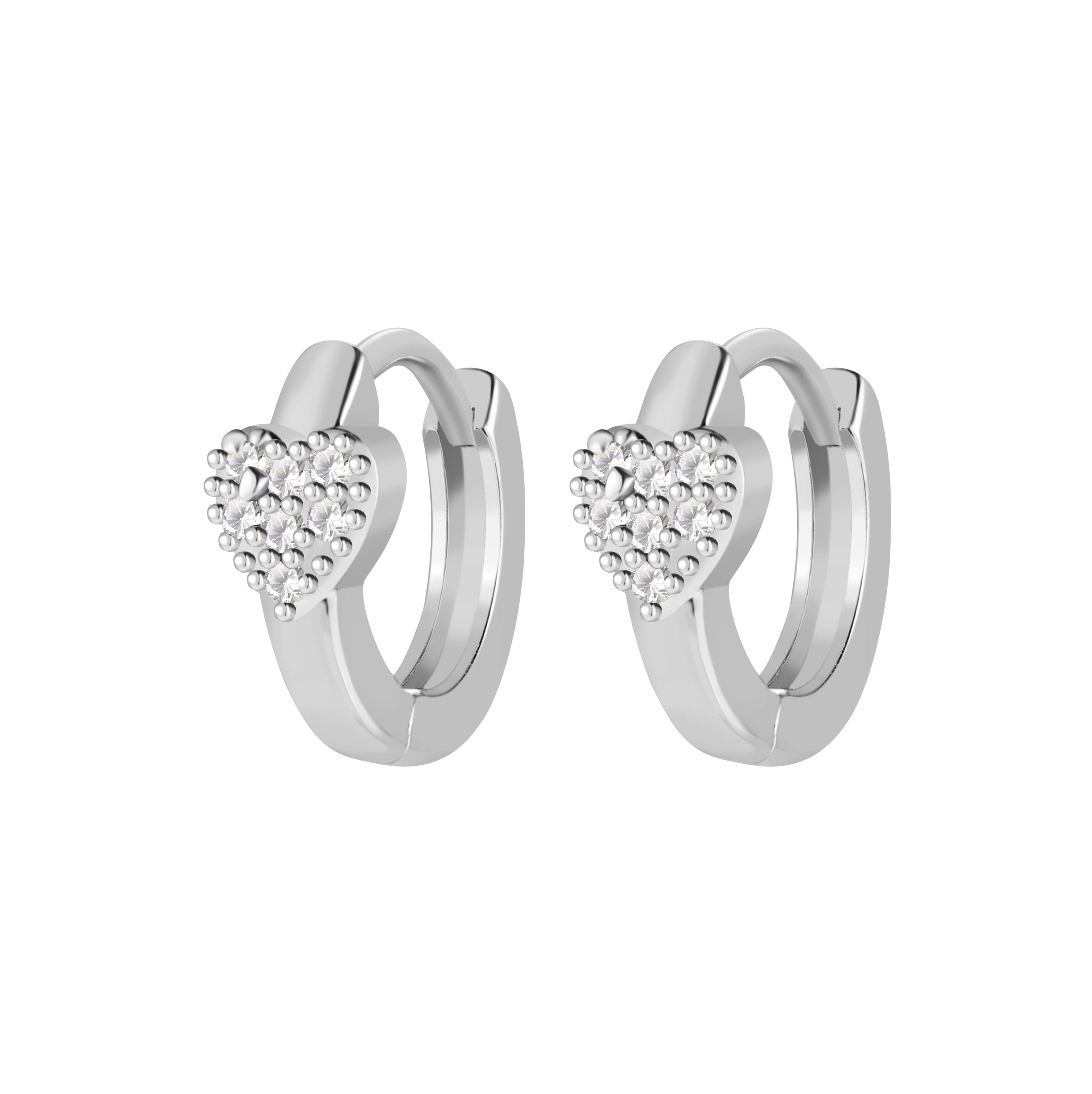 Picture of silver heart white stone huggie hoop earring