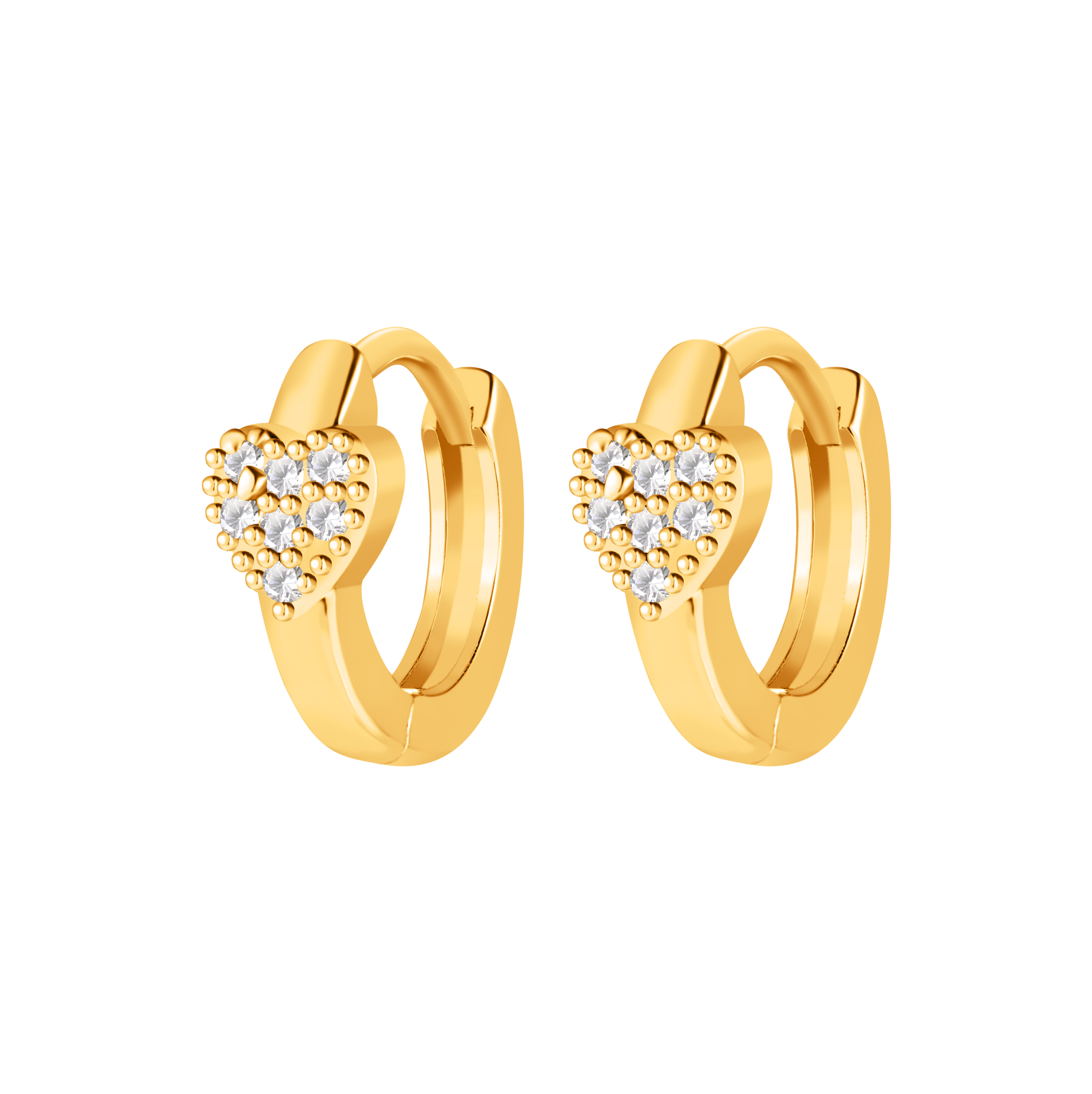 Picture of gold heart white stone huggie hoop earring