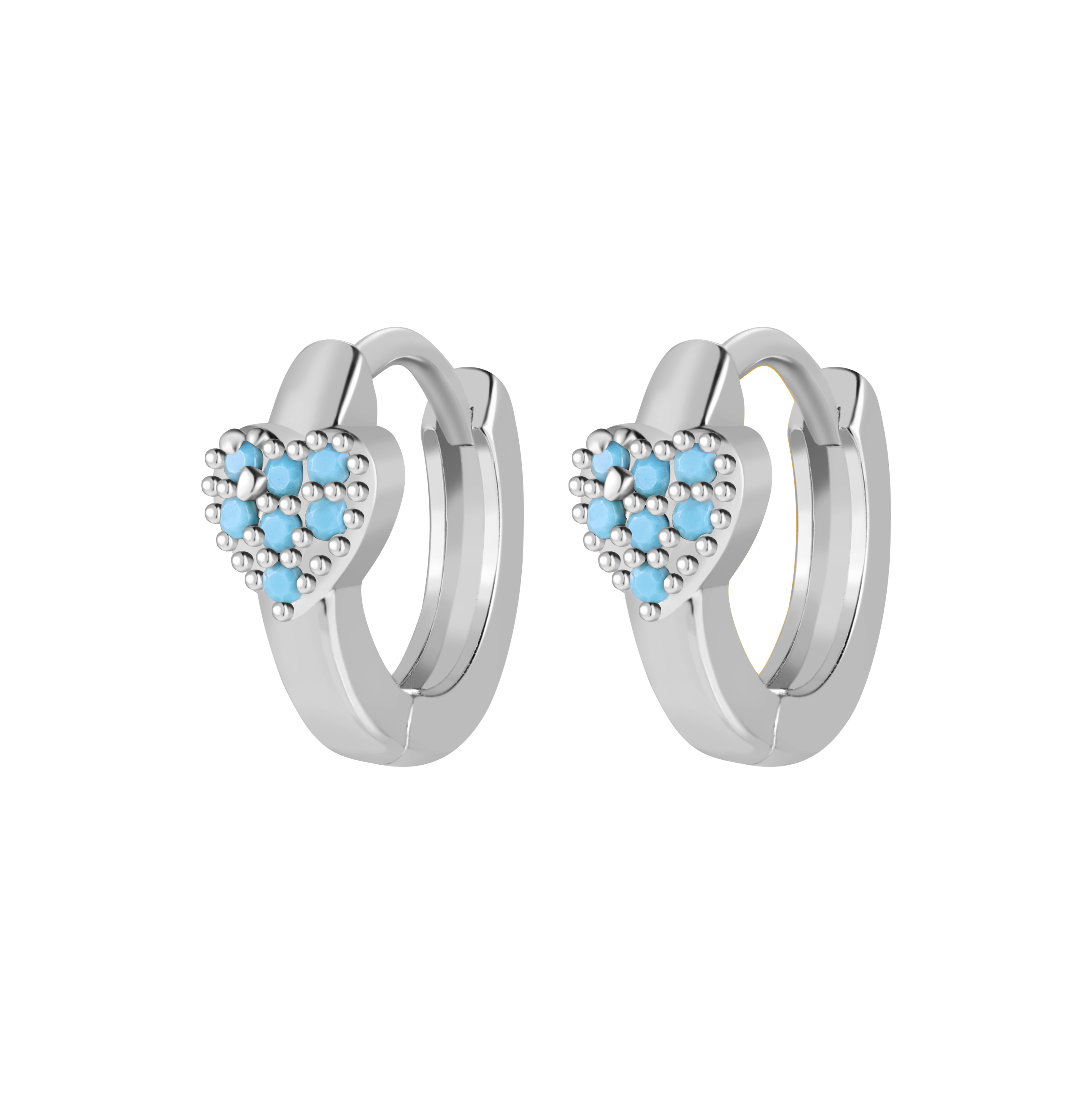 Picture of silver heart turquoise stone huggie hoop earring