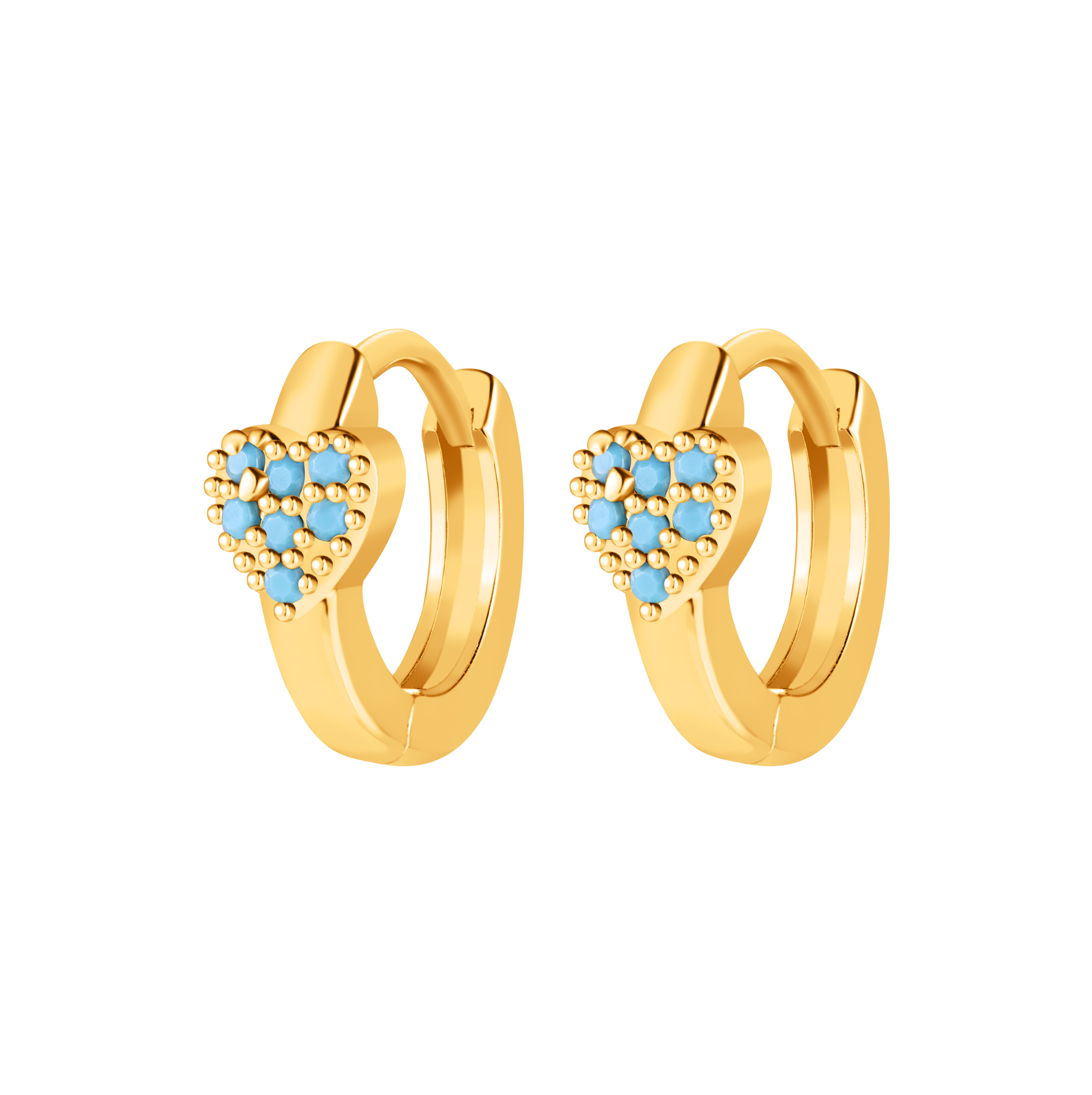 Picture of gold heart turquoise stone huggie hoop earring
