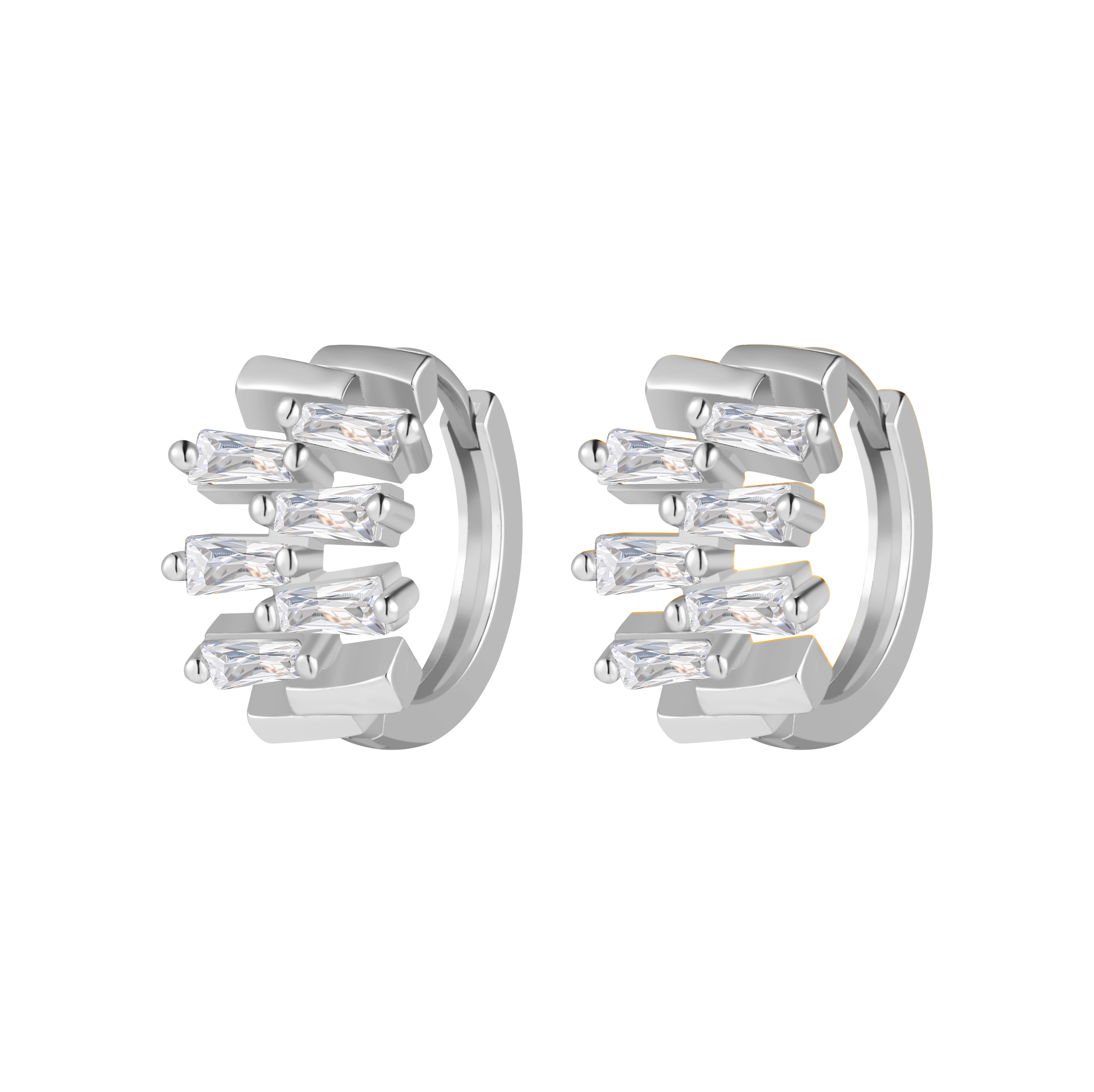 Picture of silver stacked white stone huggie hoop earring