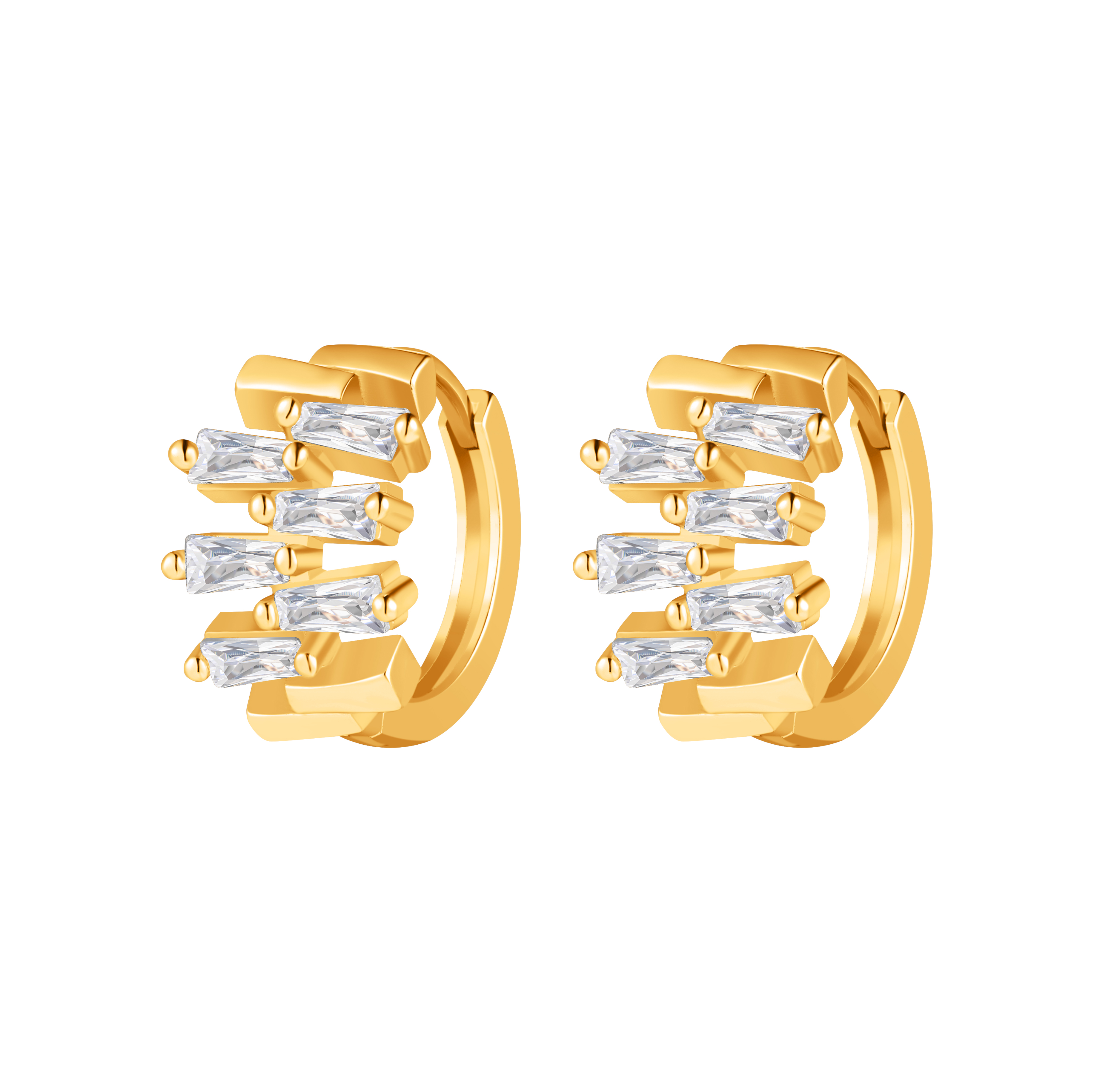 Picture of gold stacked white stone huggie hoop earring