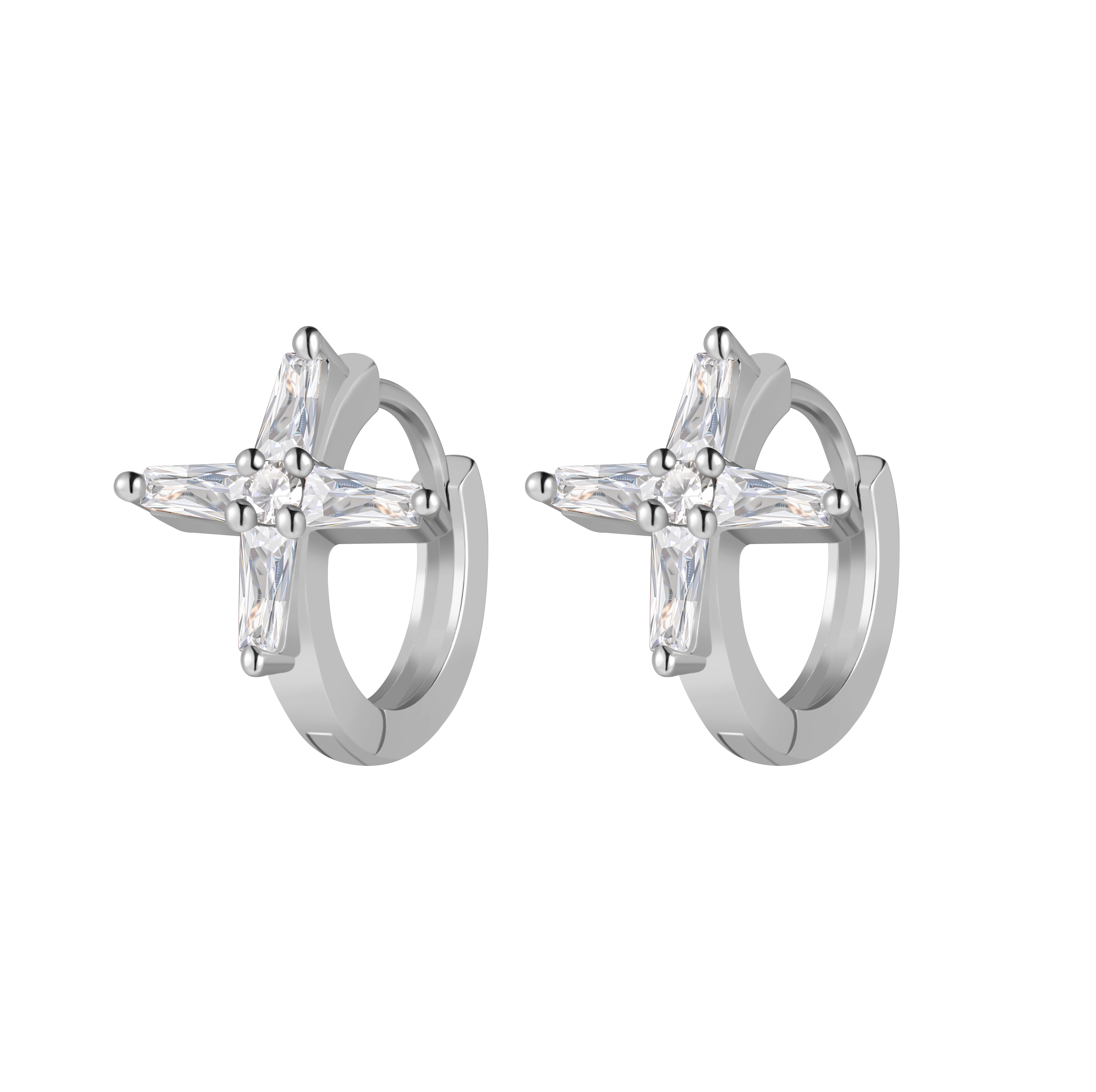 Picture of silver starburst white stone huggie hoop earring