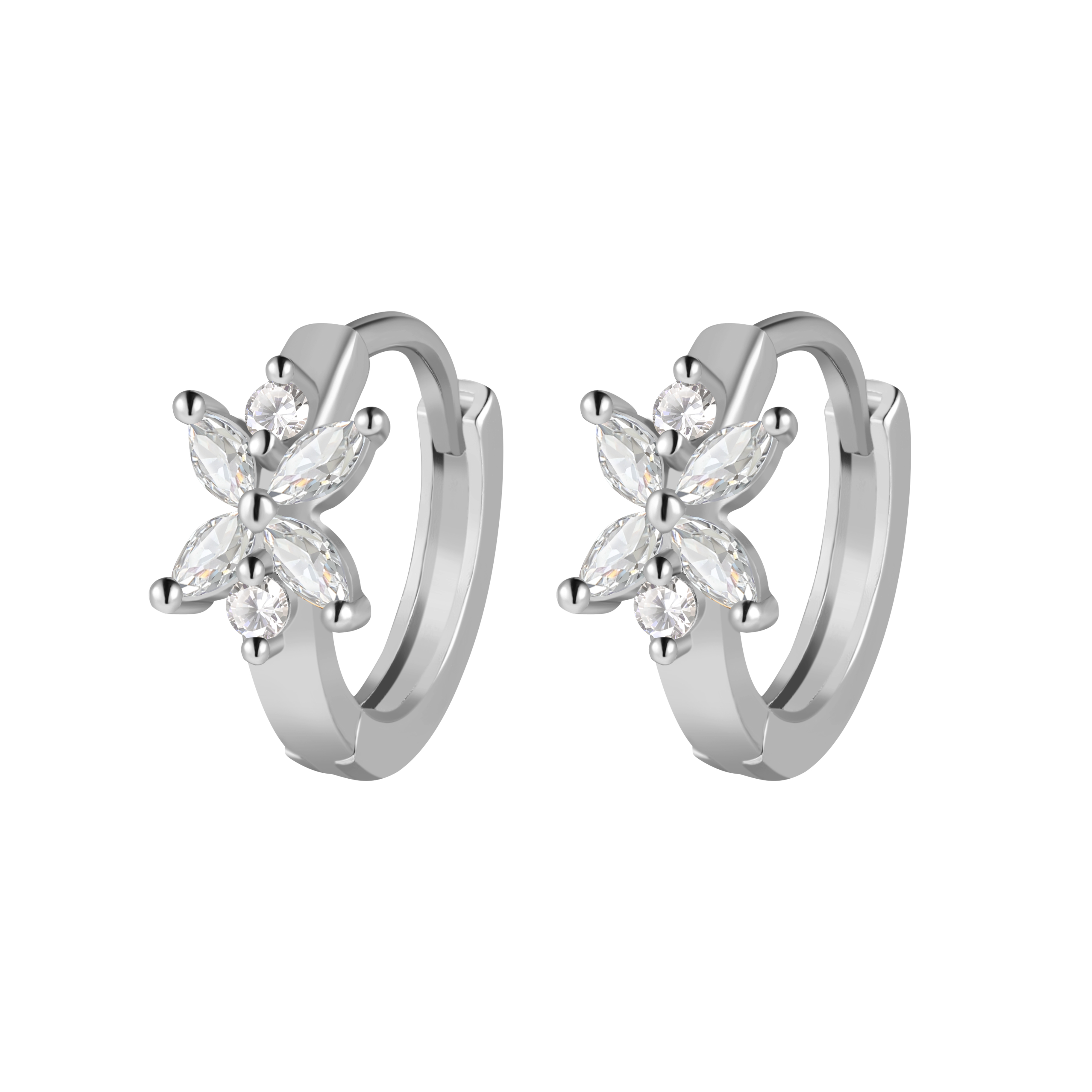 Picture of silver four leaf clover white stone huggie hoop ea