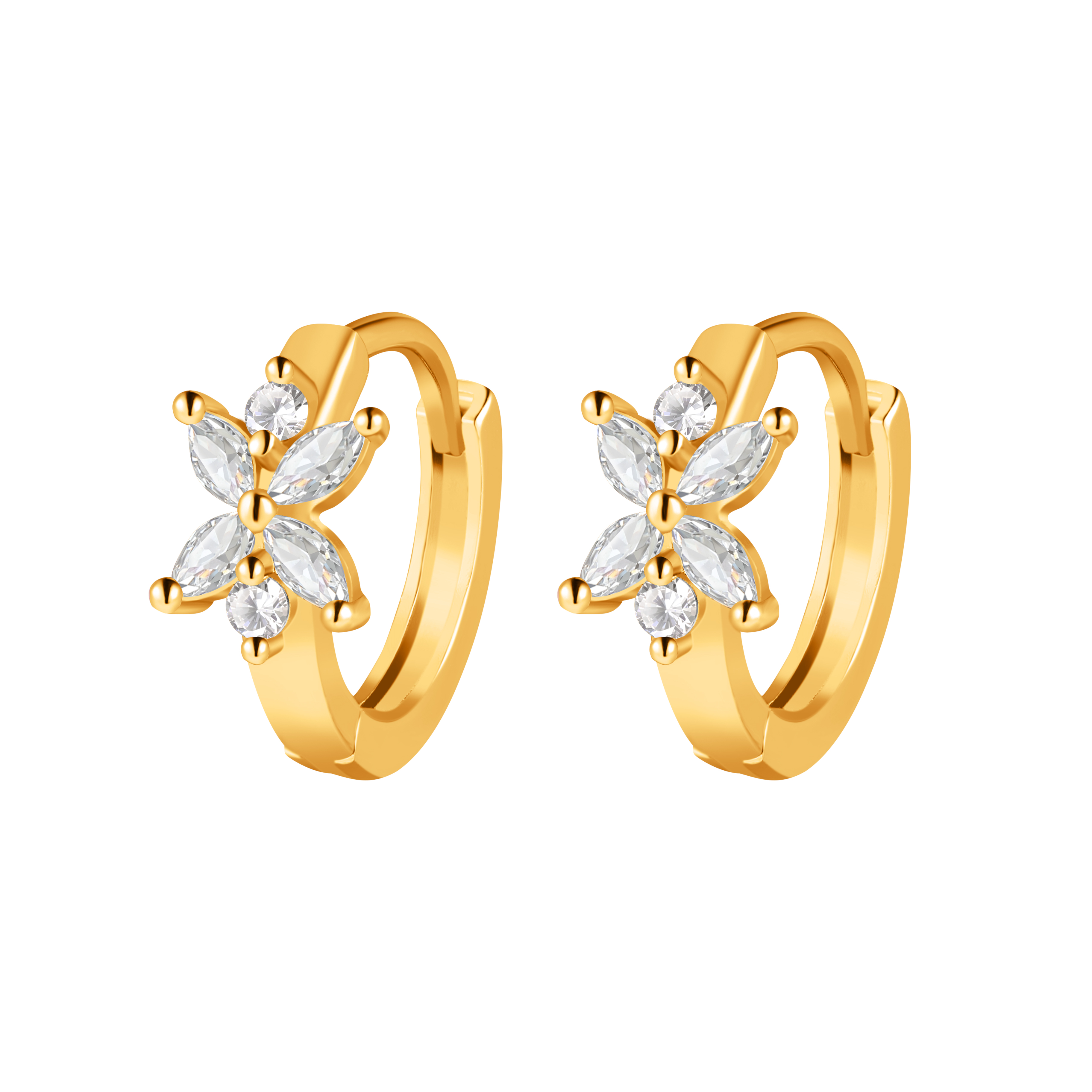 Picture of gold four leaf clover white stone huggie hoop earr