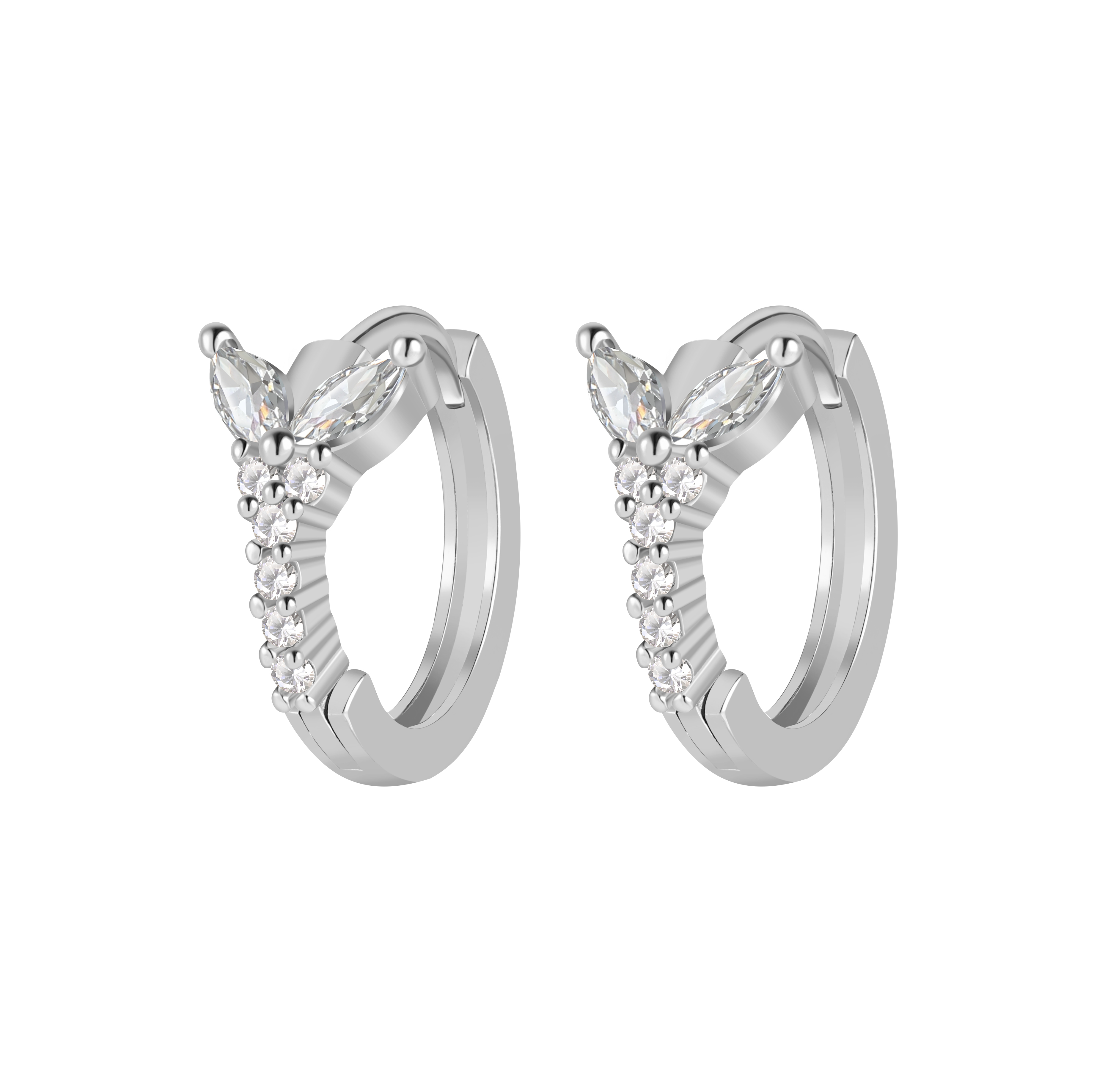 Picture of silver butterfly bloom white stone huggie hoop ear