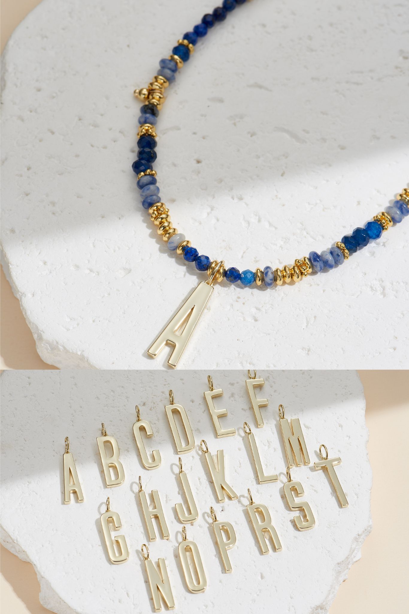 Picture of gold lapis rock your letter initial necklace - N