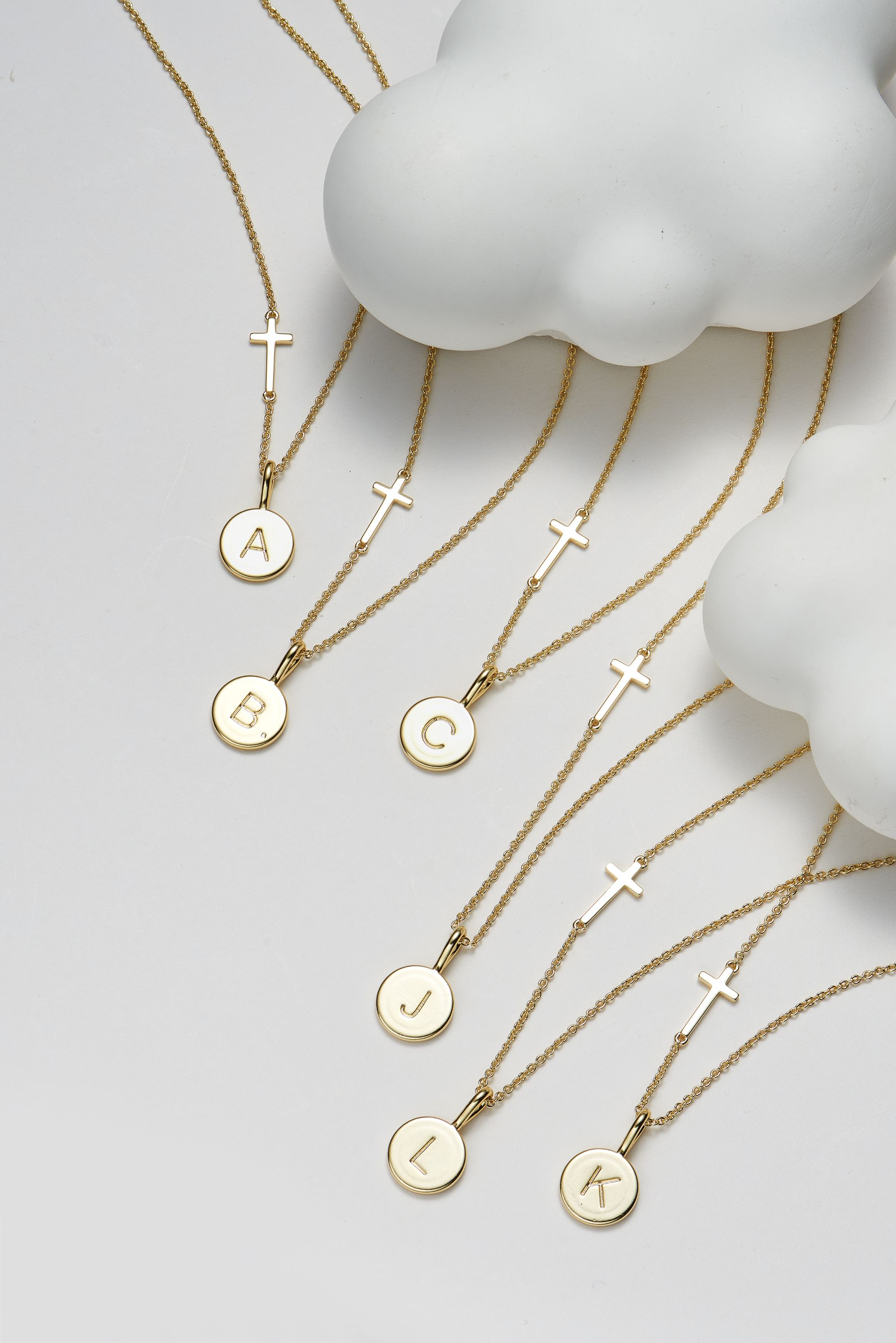 Picture of gold simple blessing disc initial necklace - J