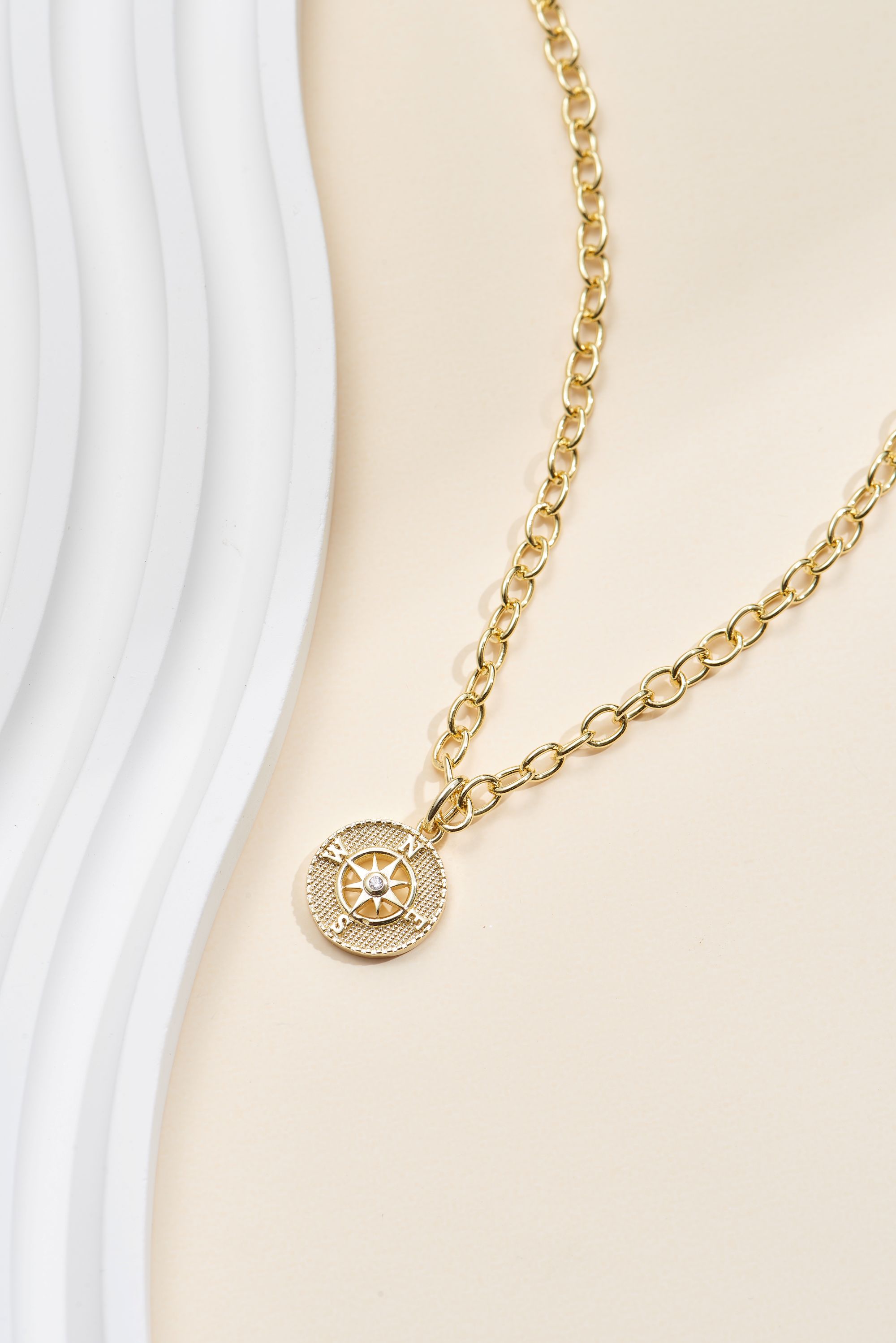 Picture of gold wish and wonder large cz compass necklace