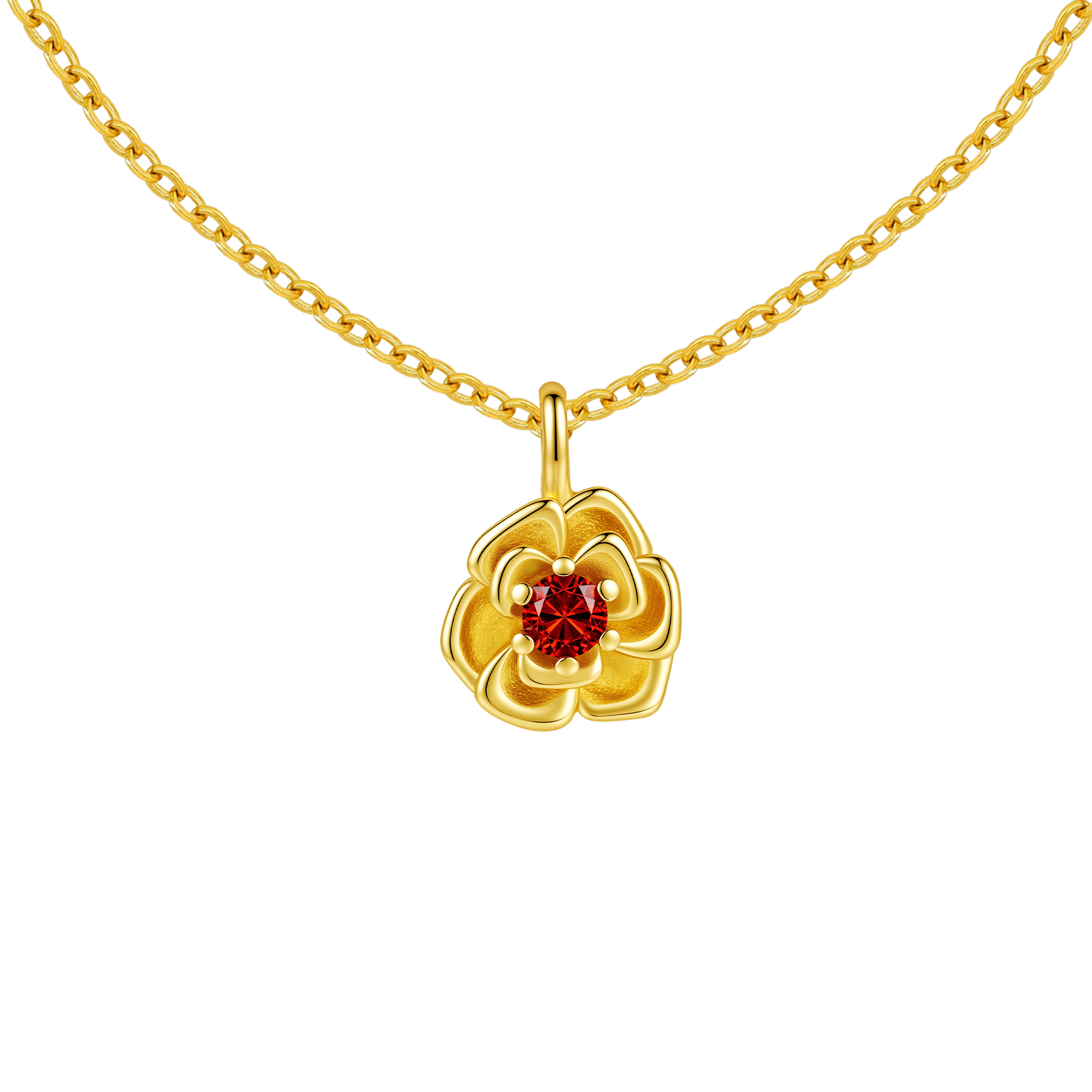 Picture of gold birth bloom carnation-garnet birthstone neckl