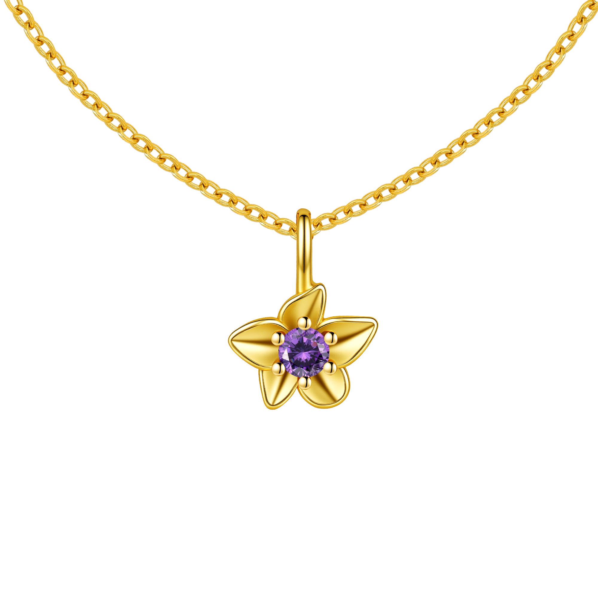 Picture of gold birth bloom iris-amethyst birthstone necklace