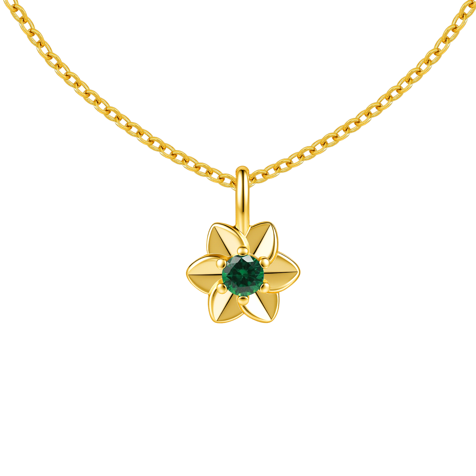 Picture of gold birth bloom hawthorn-emerald birthstone neckl