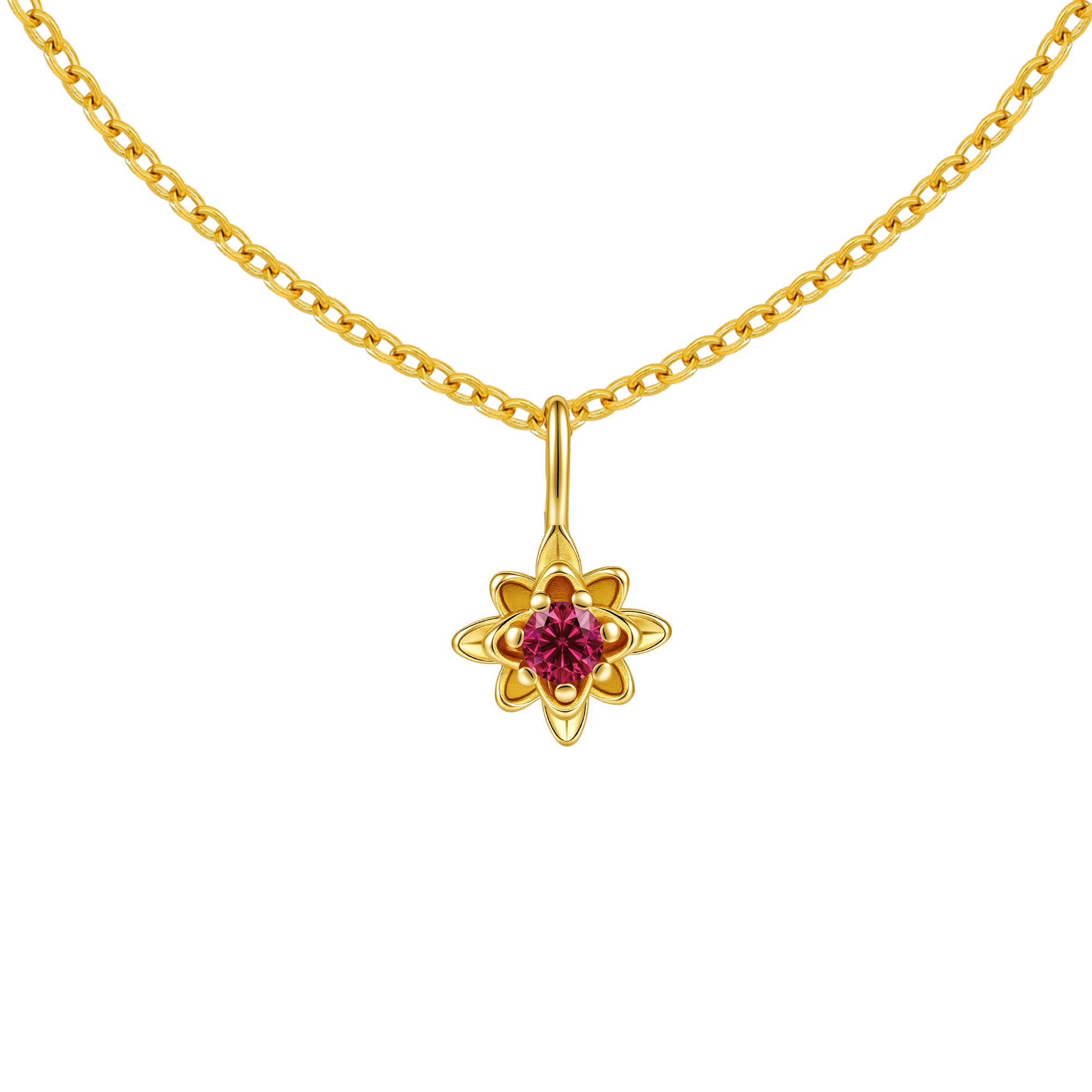 Picture of gold birth bloom water lily-ruby birthstone neckla