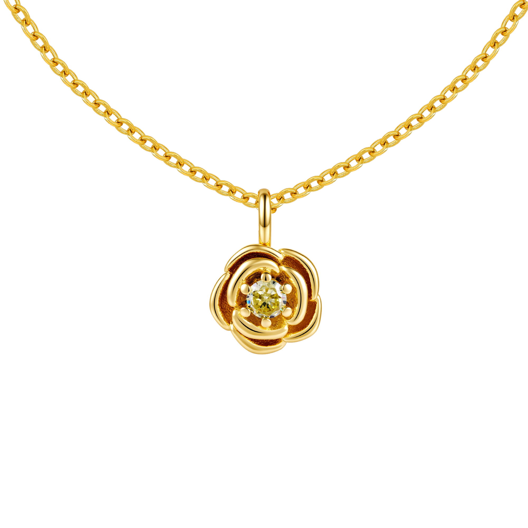 Picture of gold birth bloom poppy-peridot birthstone necklace