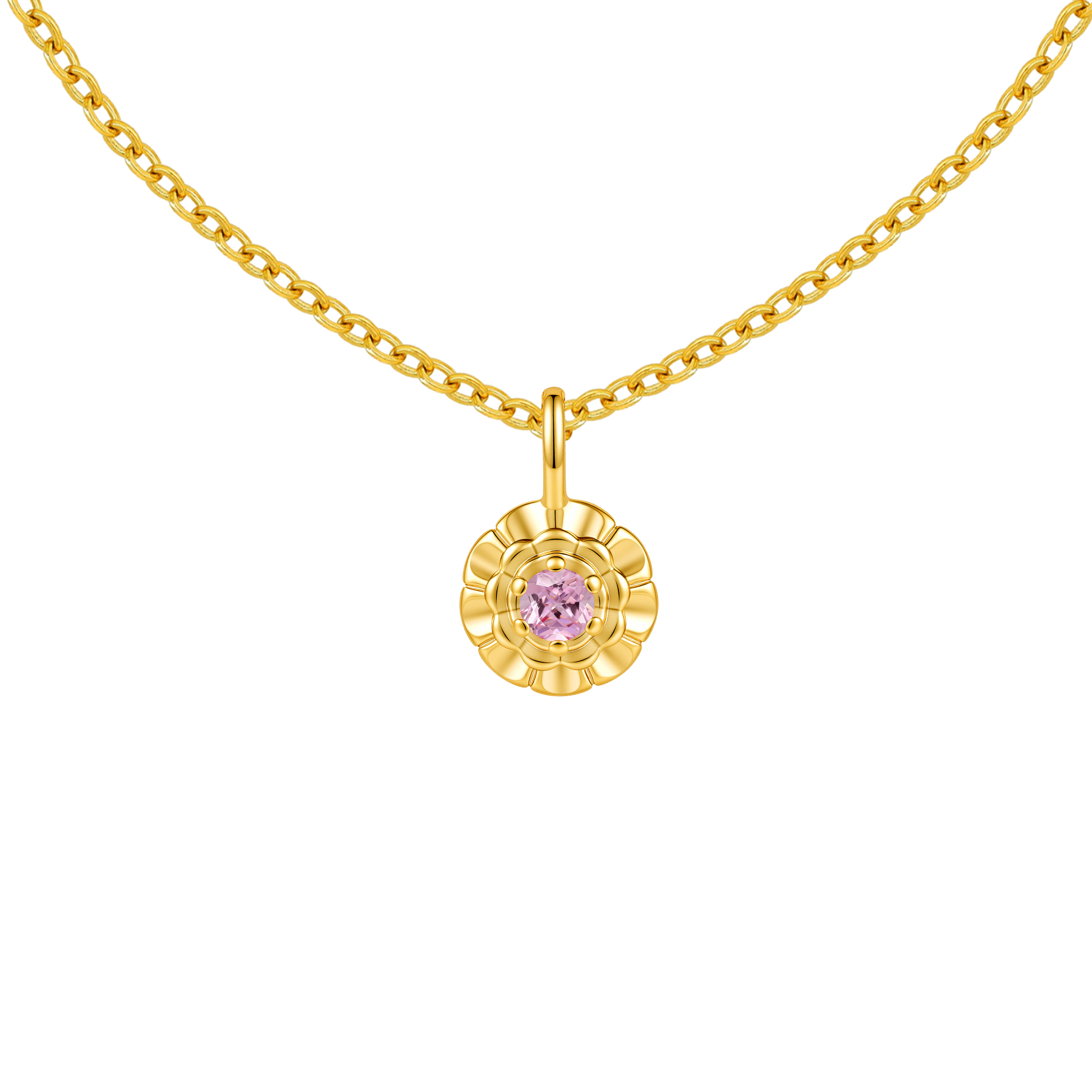 Picture of gold birth bloom marigold-rose birthstone necklace