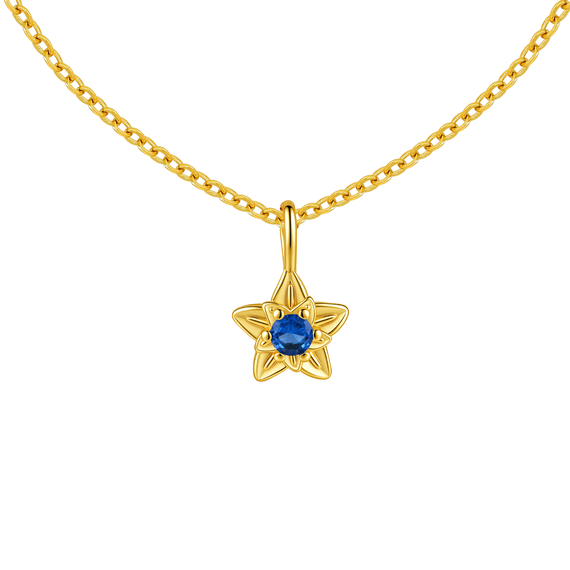 Picture of gold birth bloom holly-blue topaz birthstone neckl