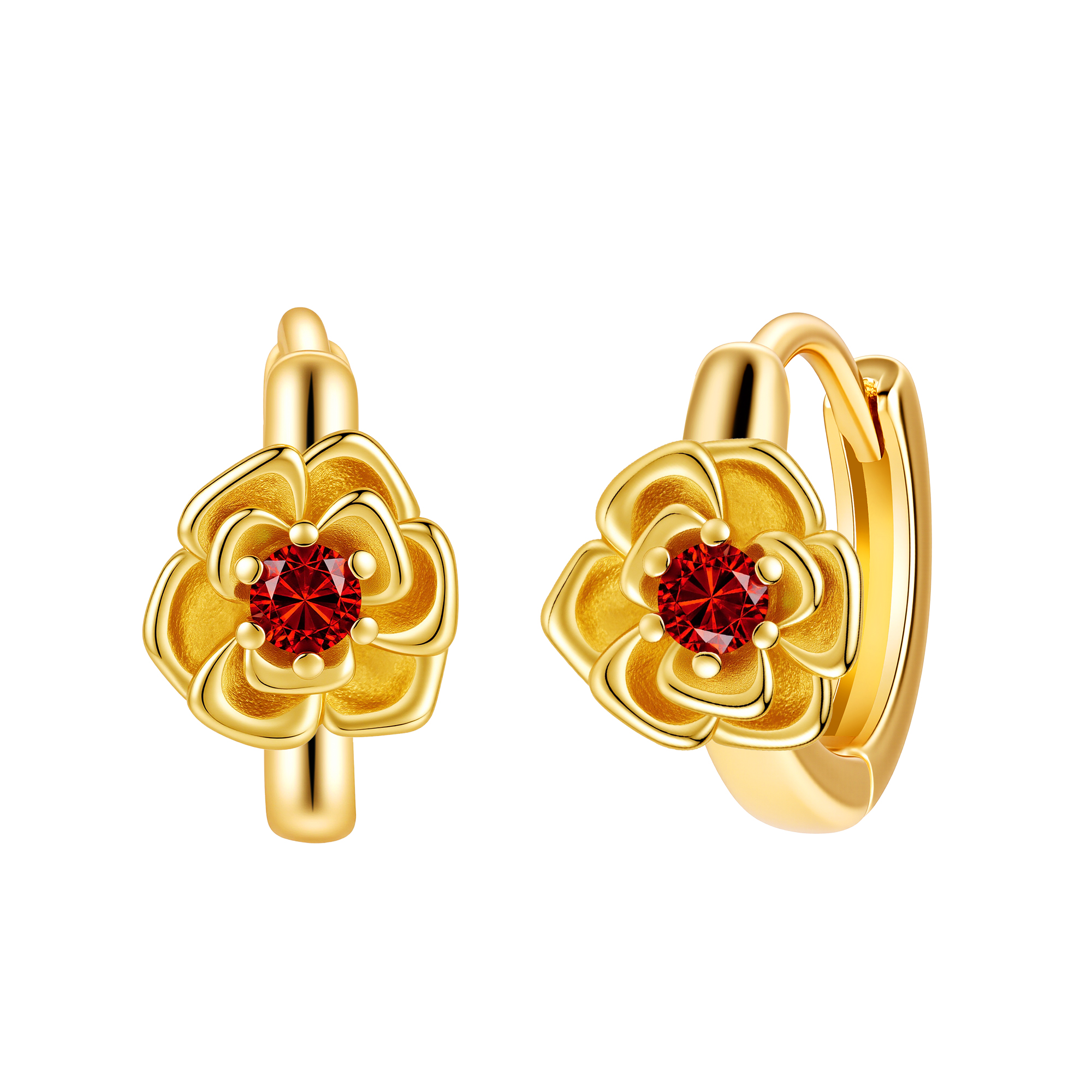 Picture of gold birth bloom carnation-garnet birthstone earri