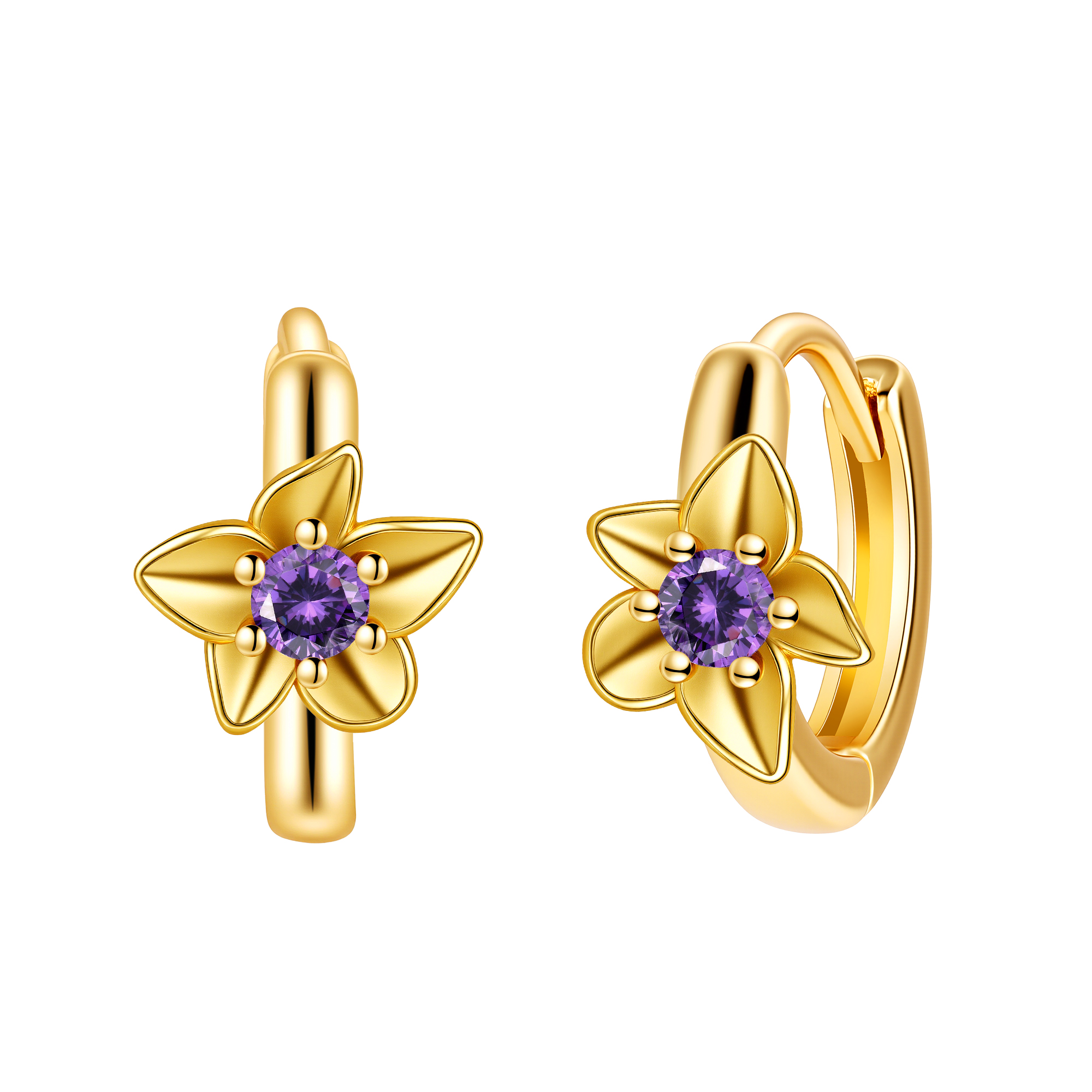 Picture of gold birth bloom iris-amethyst birthstone earring 