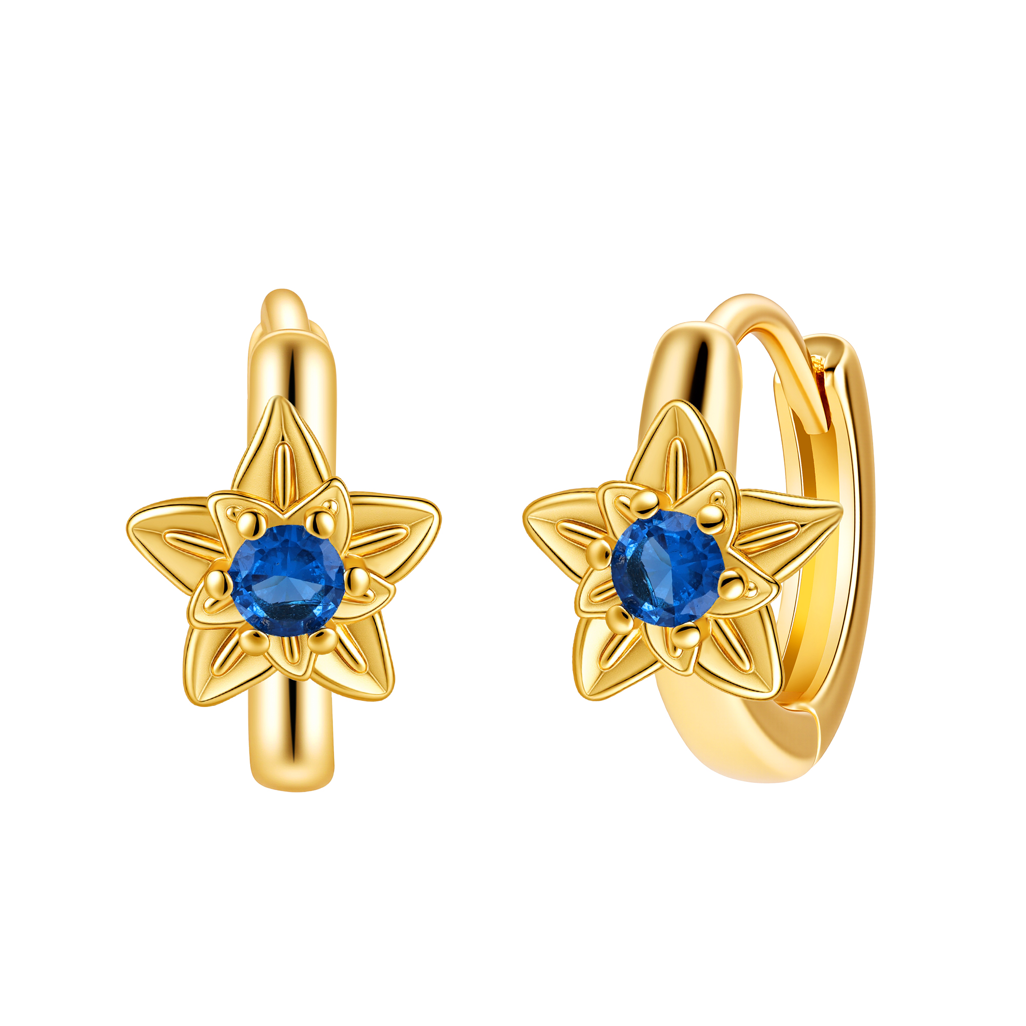 Picture of gold birth bloom holly-blue topaz birthstone earri