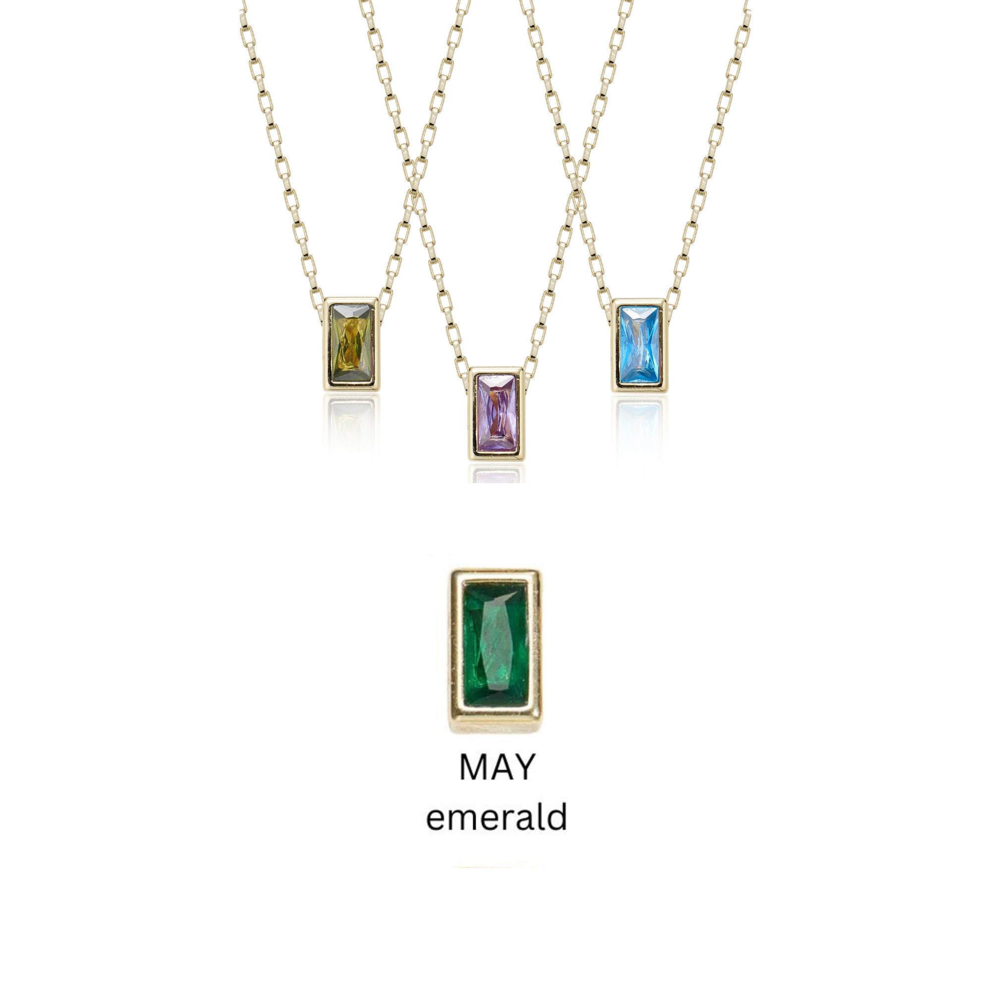 Picture of gold emerald classic bar birthstone necklace - May