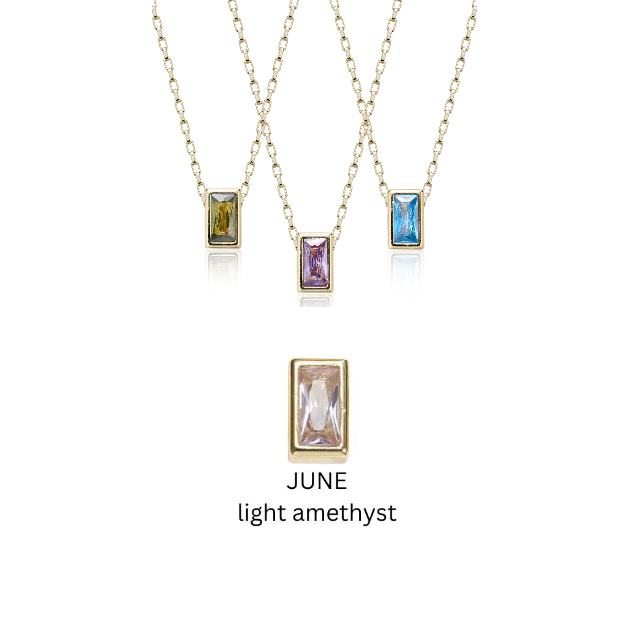 Picture of gold light amethyst classic bar birthstone necklac