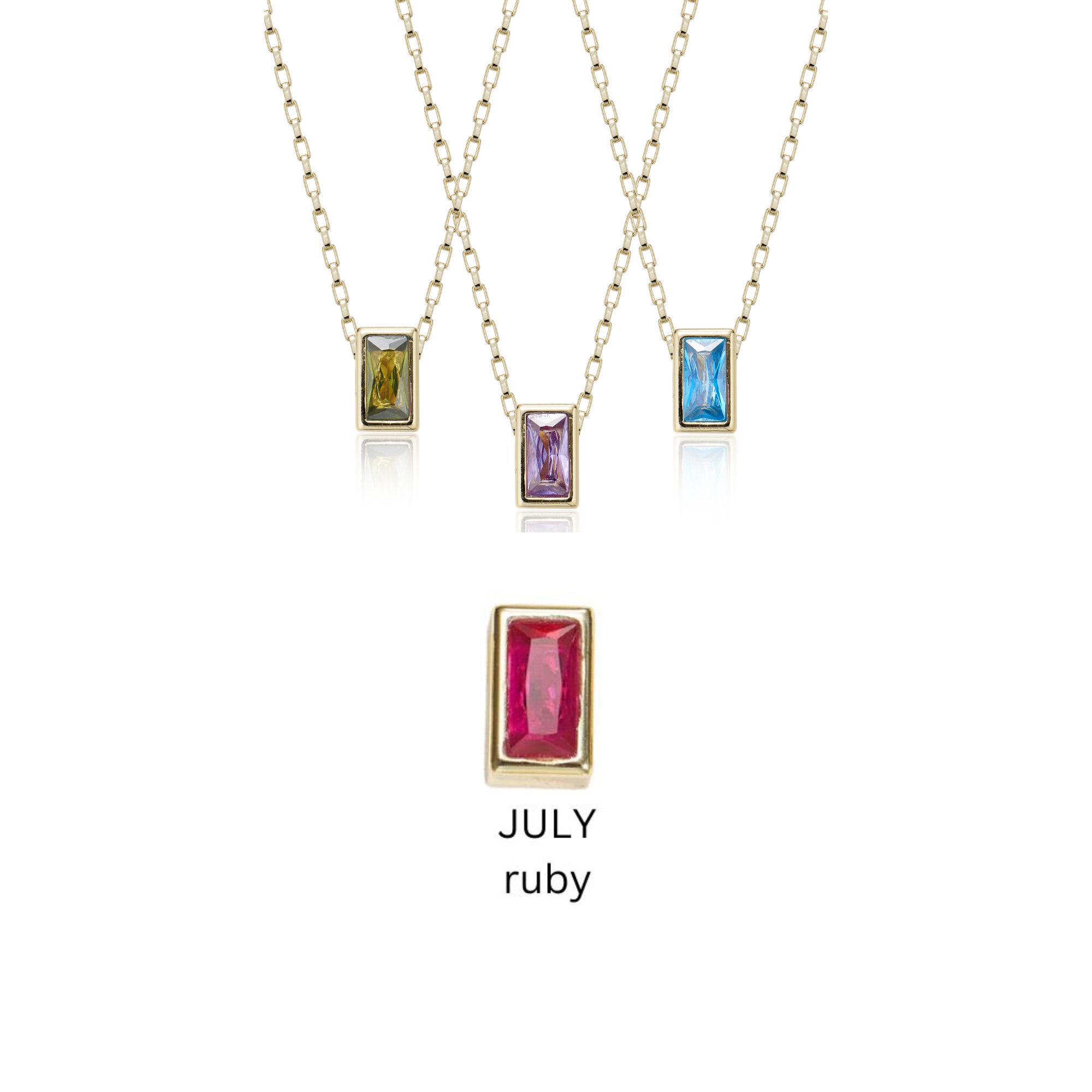 Picture of gold ruby classic bar birthstone necklace - July