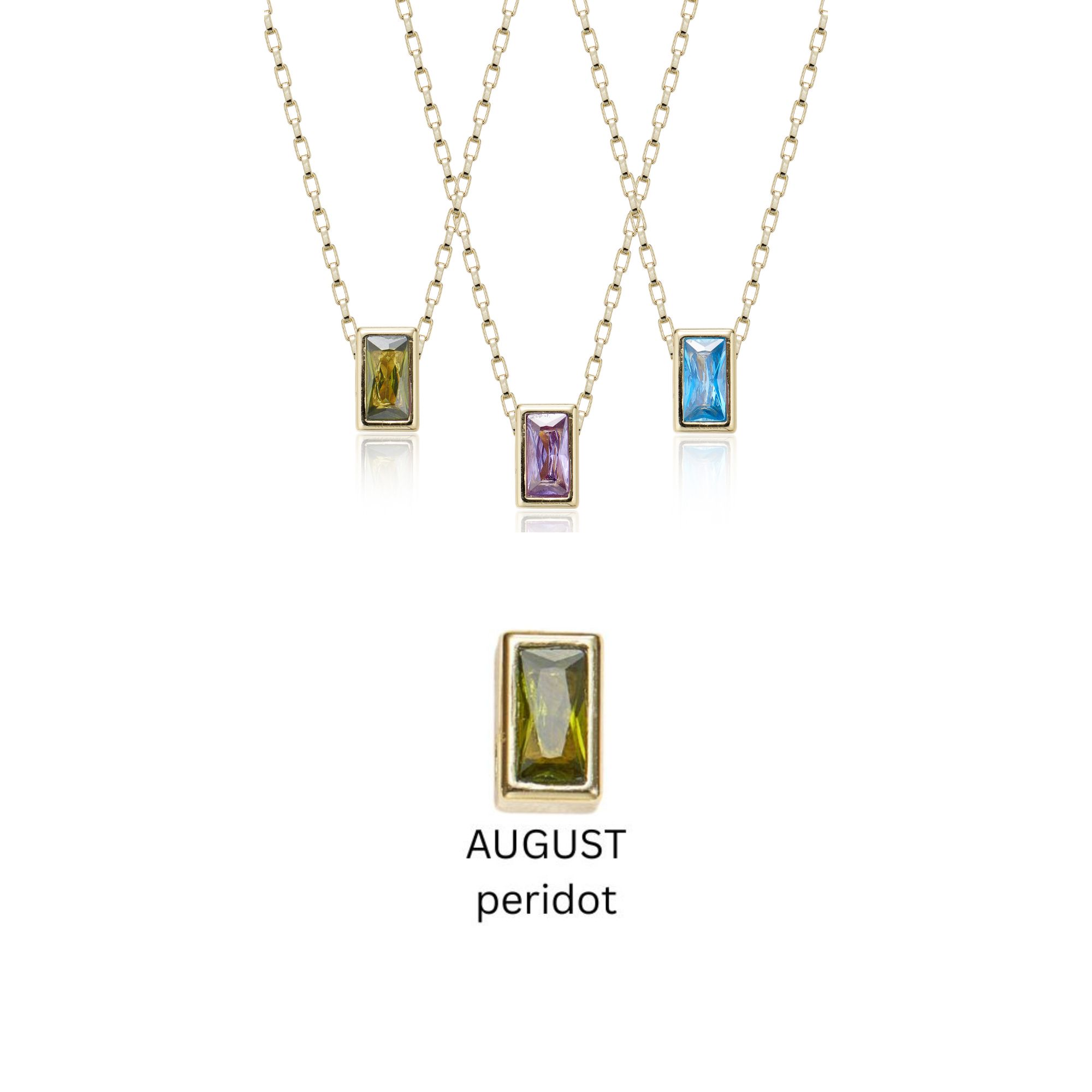 Picture of gold peridot classic bar birthstone necklace - Aug