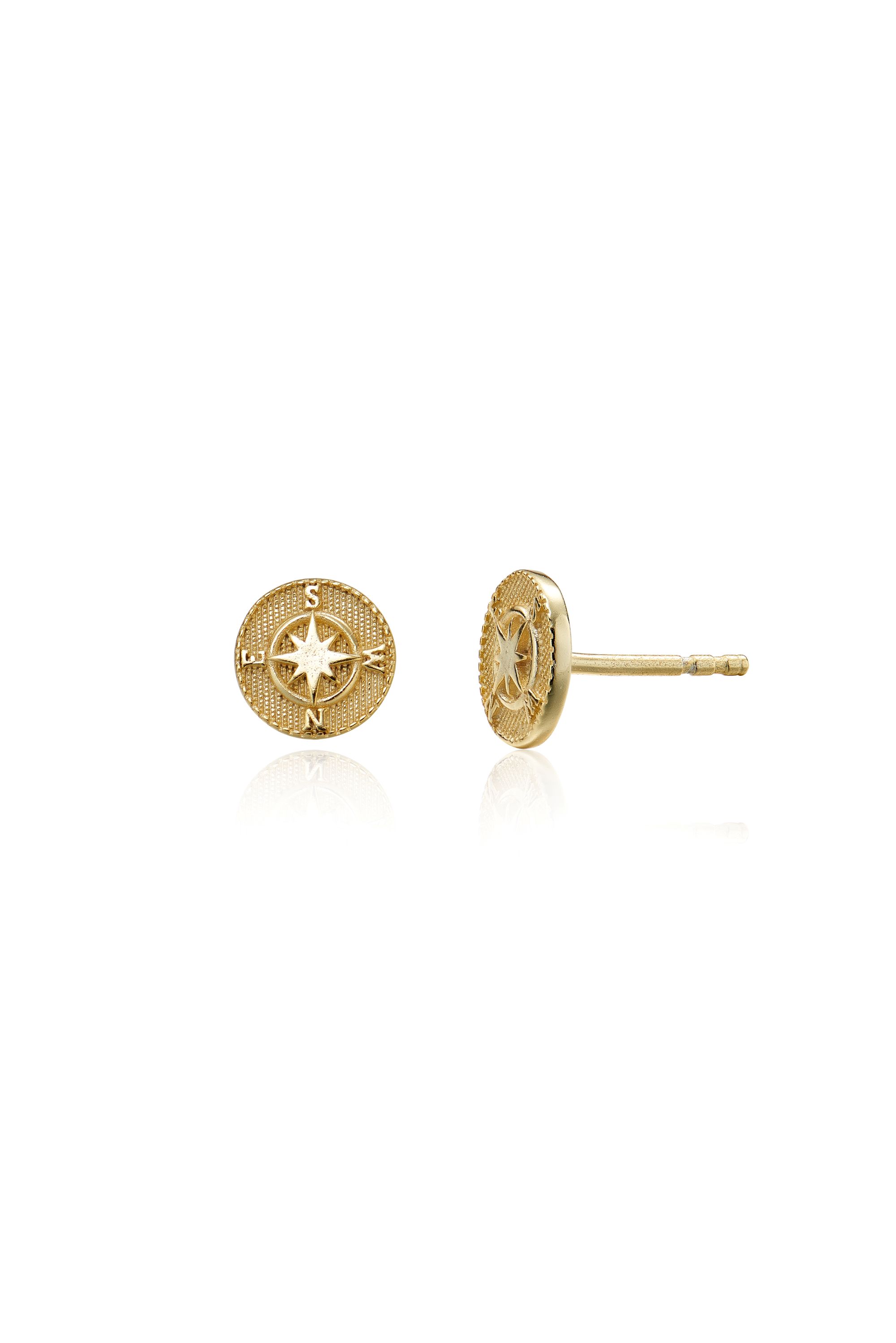 Picture of gold classic compass dainty charm stud earrings