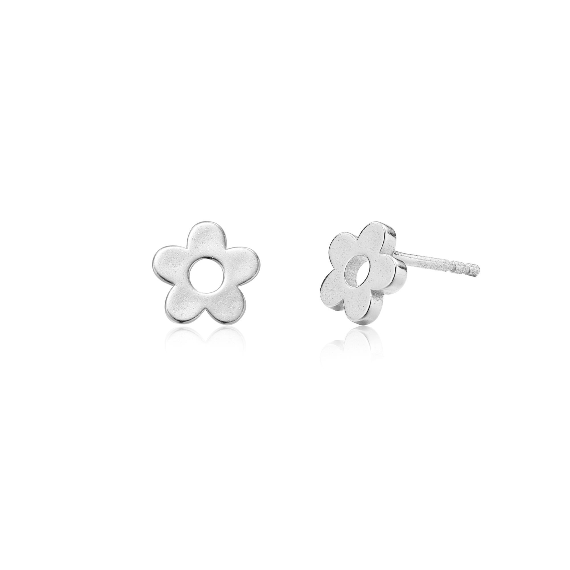 Picture of silver bloom dainty charm stud earrings