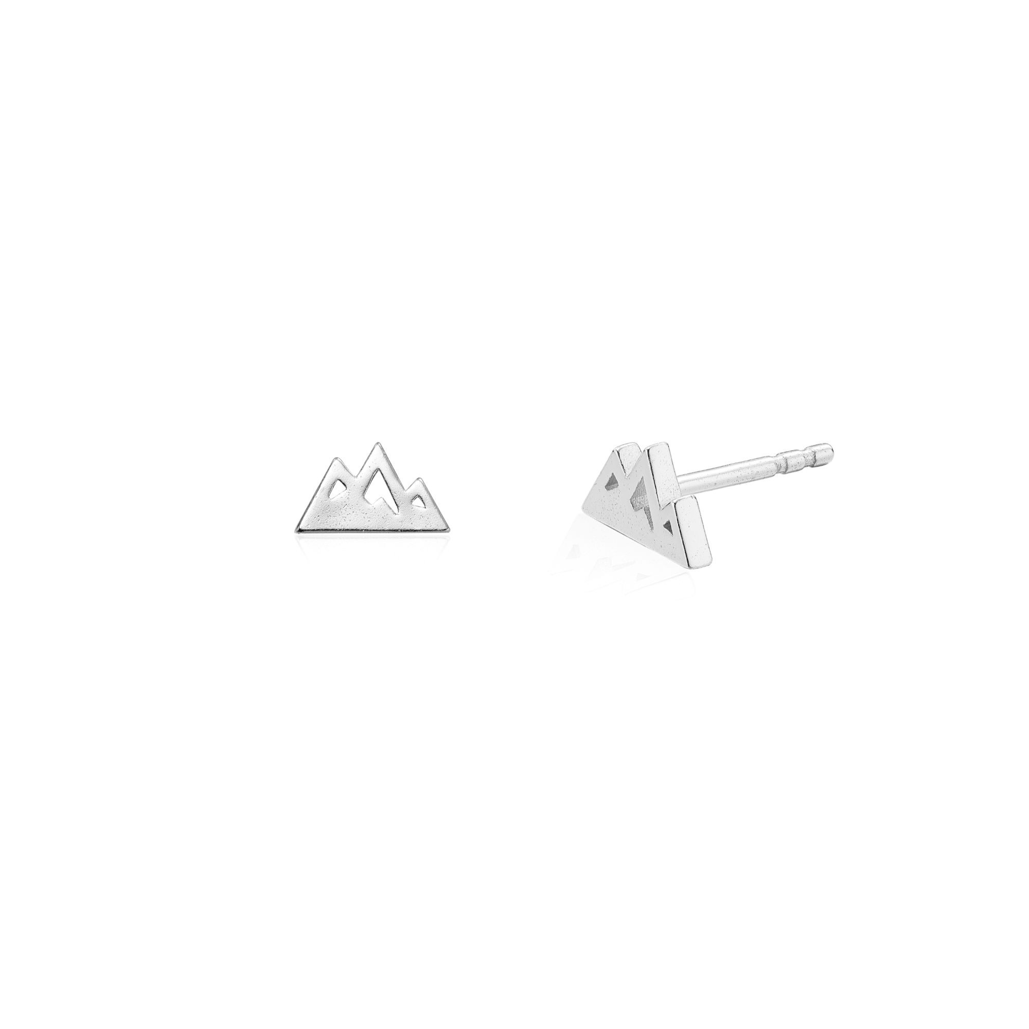 Picture of silver tri mountain dainty charm stud earrings