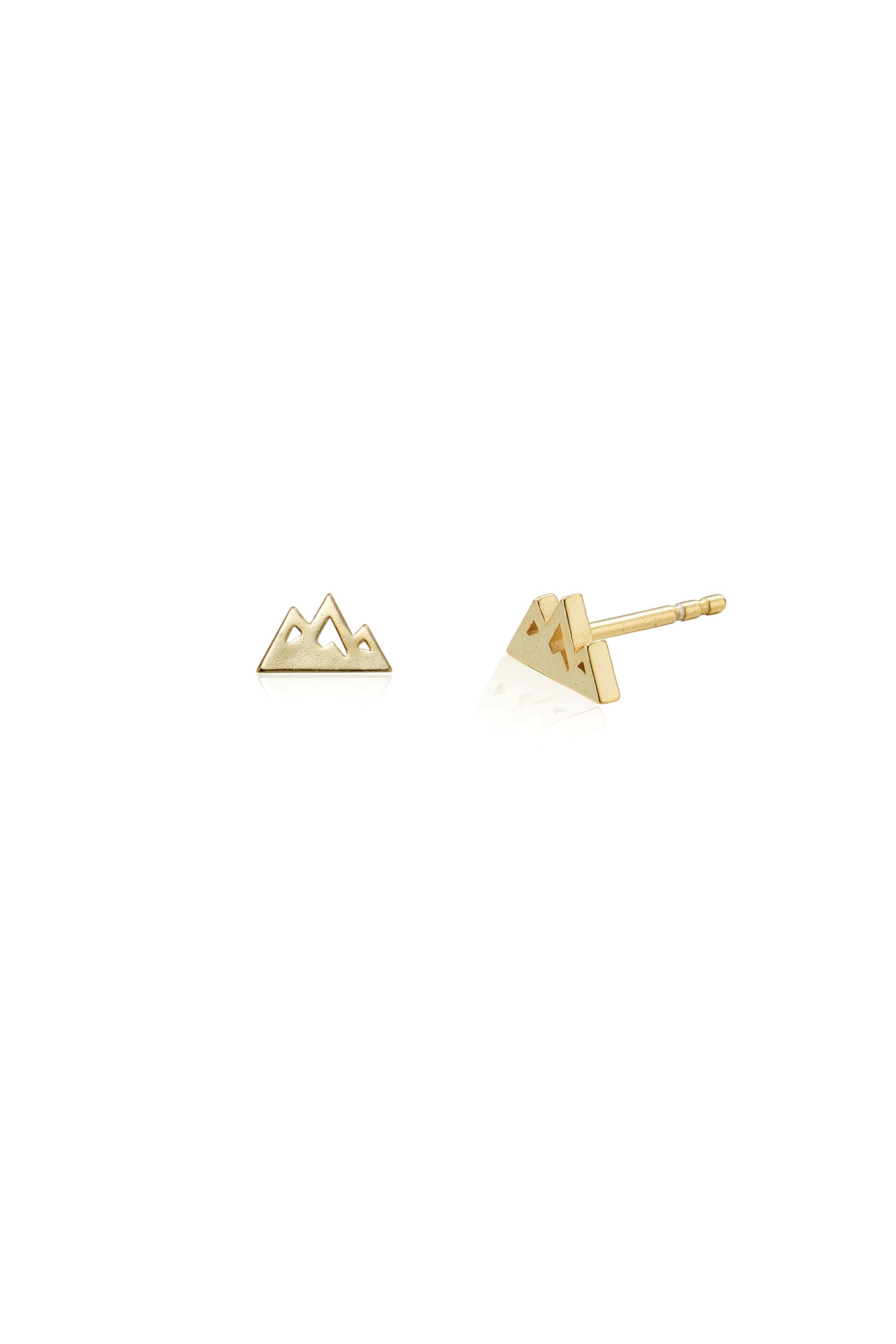 Picture of gold tri mountain dainty charm stud earrings