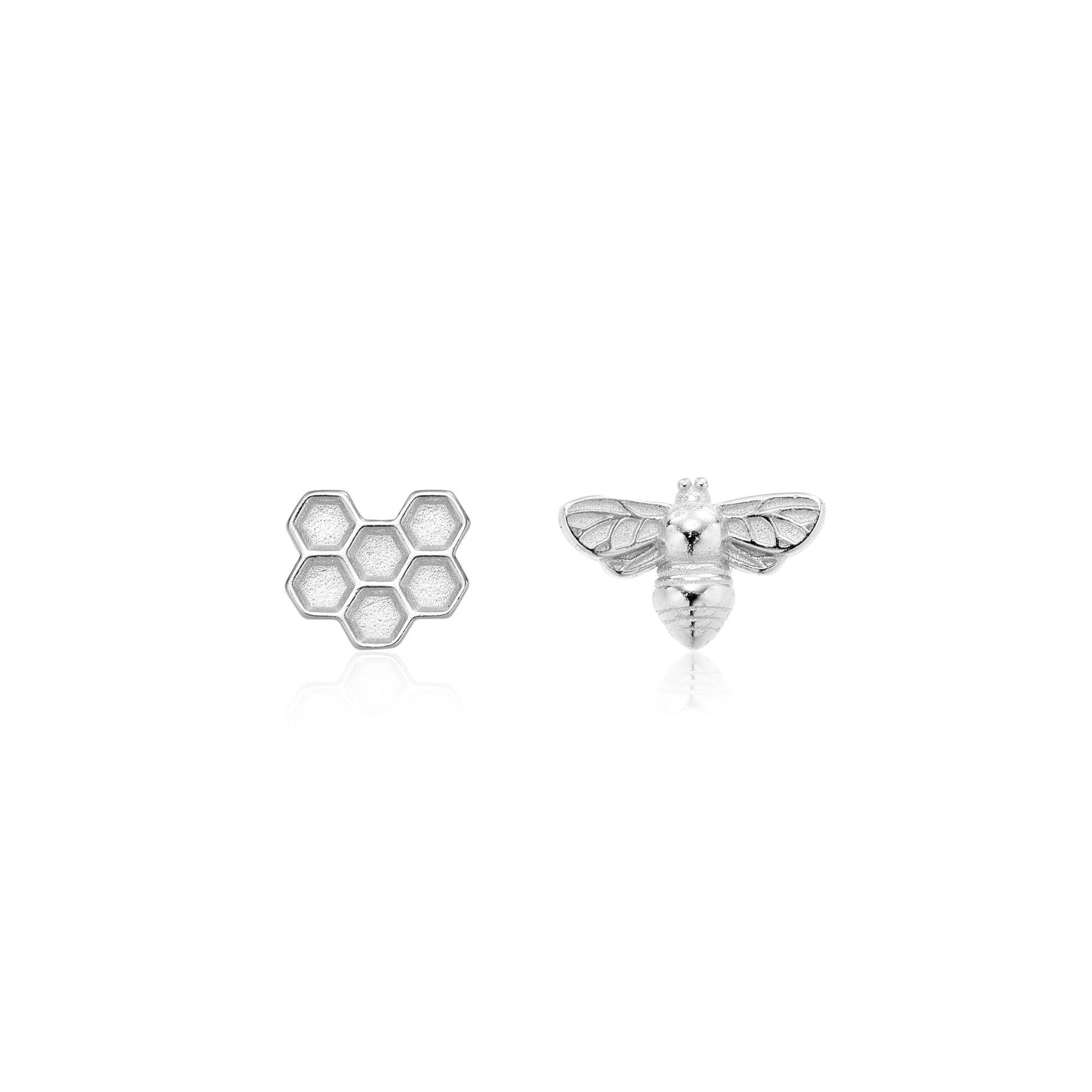Picture of silver simple bee-beehive dainty charm stud earrin