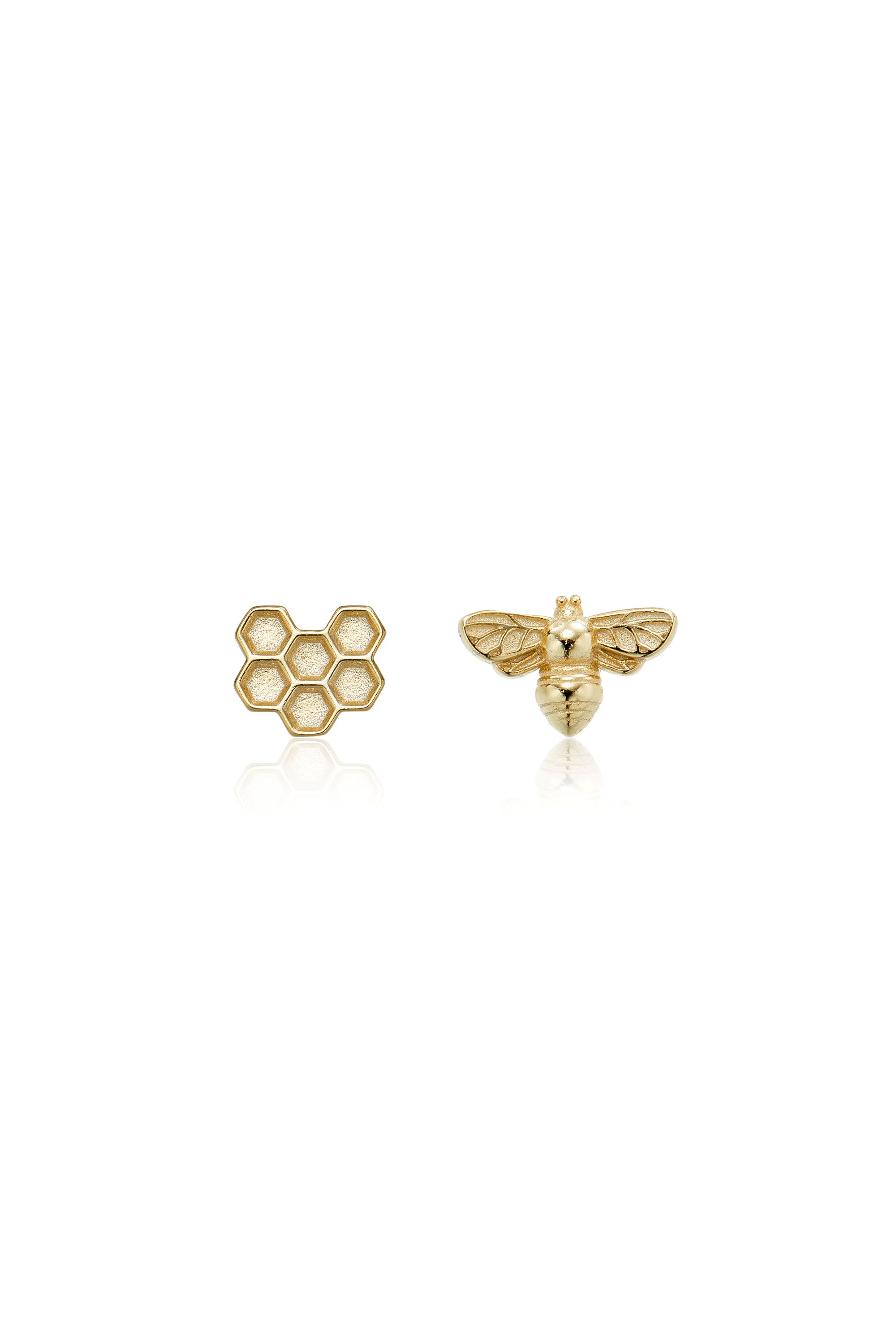 Picture of gold simple bee-beehive dainty charm stud earrings