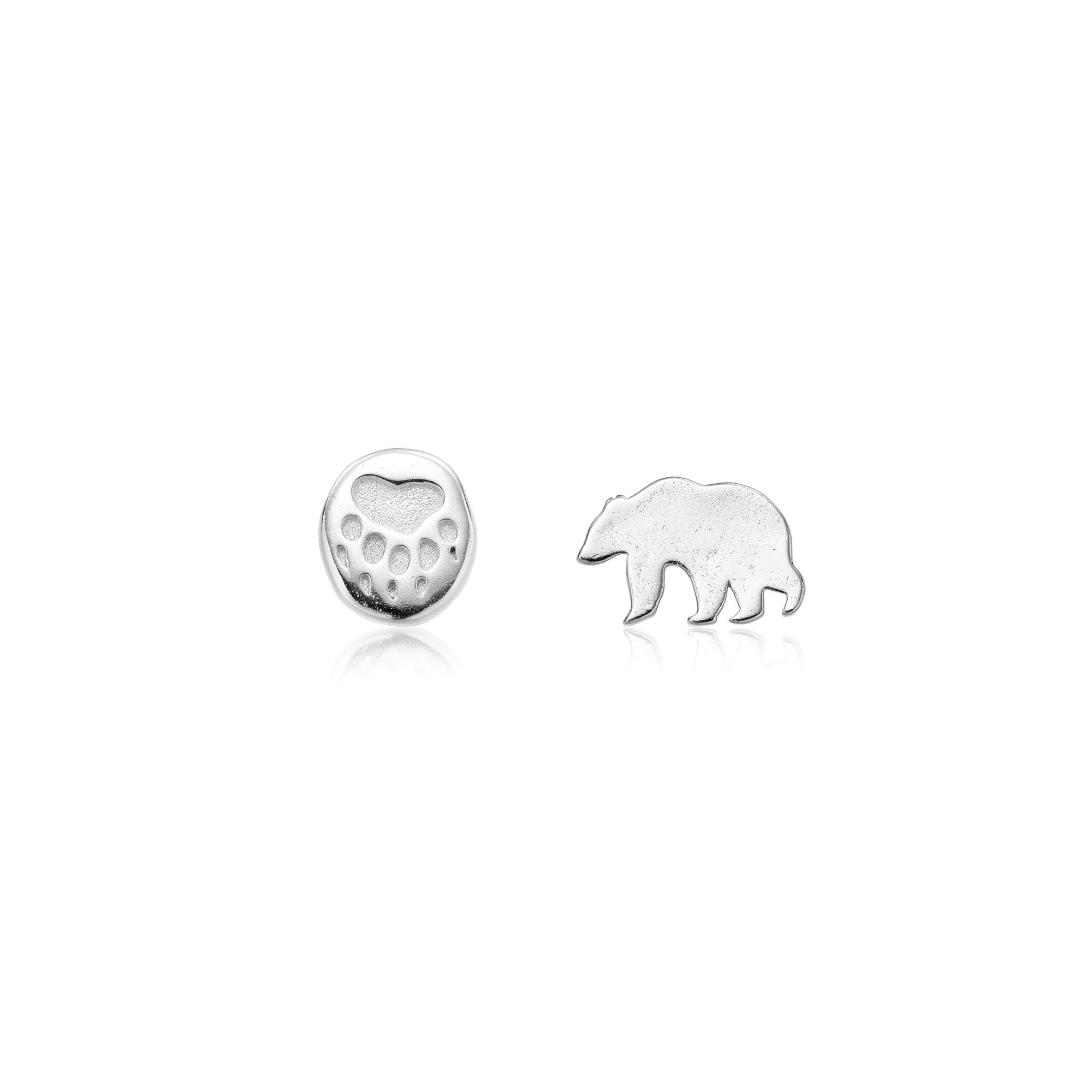 Picture of silver classic bear-bearpaw dainty charm stud earr