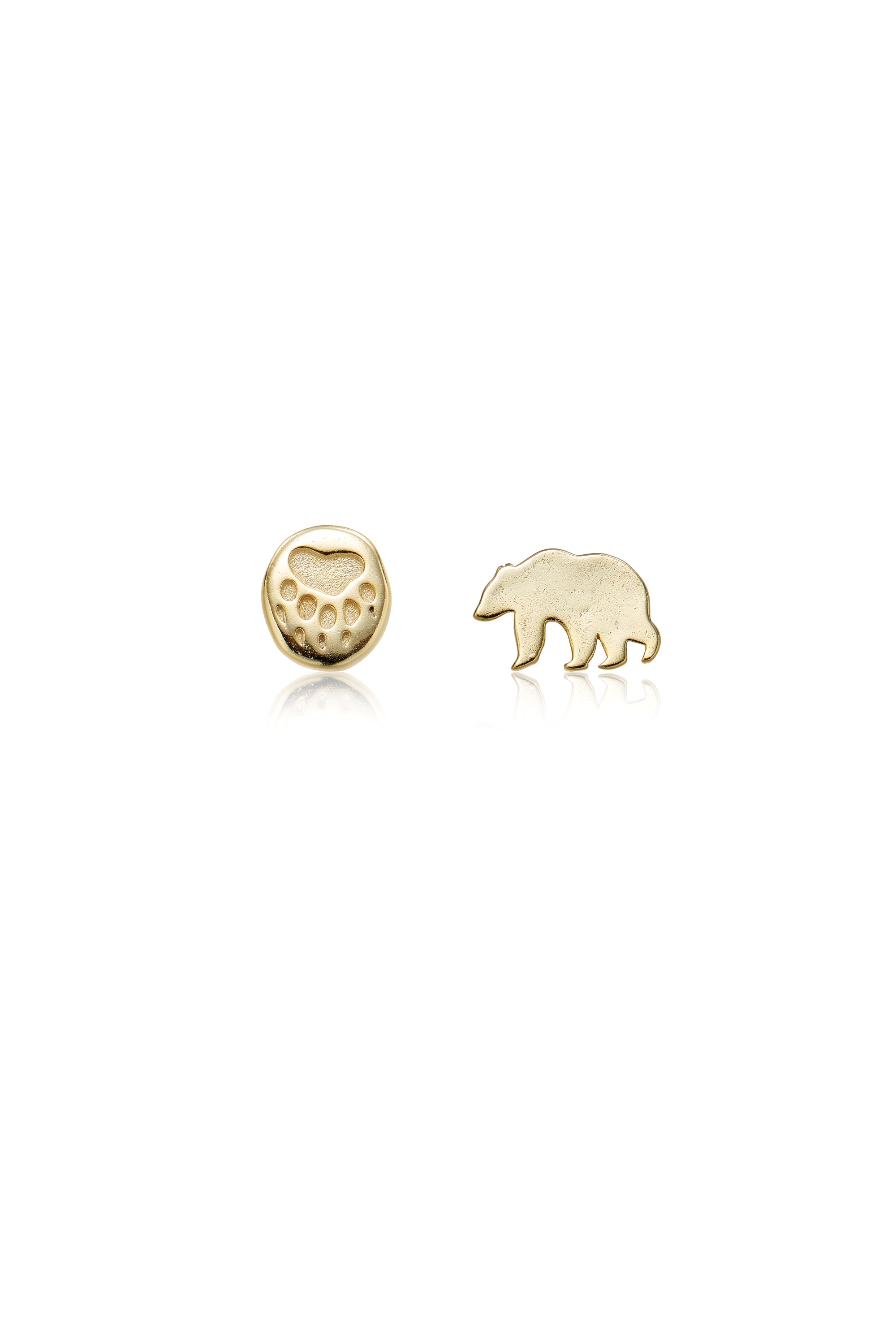 Picture of gold classic bear-bearpaw dainty charm stud earrin