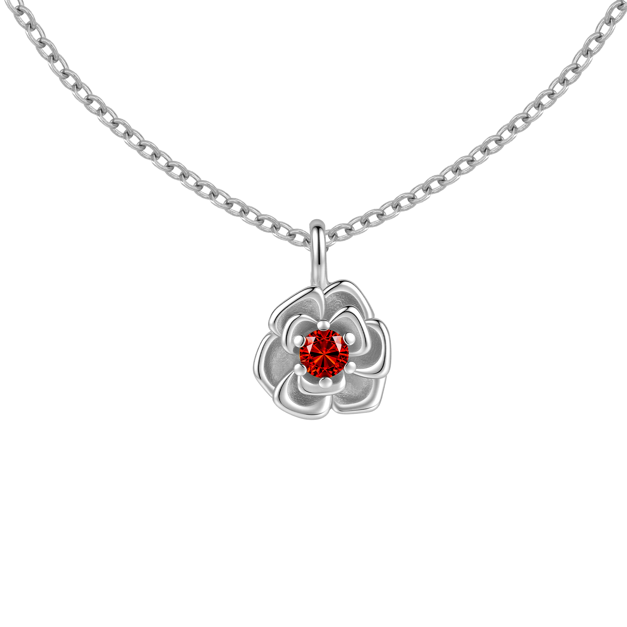 Picture of silver birth bloom carnation-garnet birthstone nec