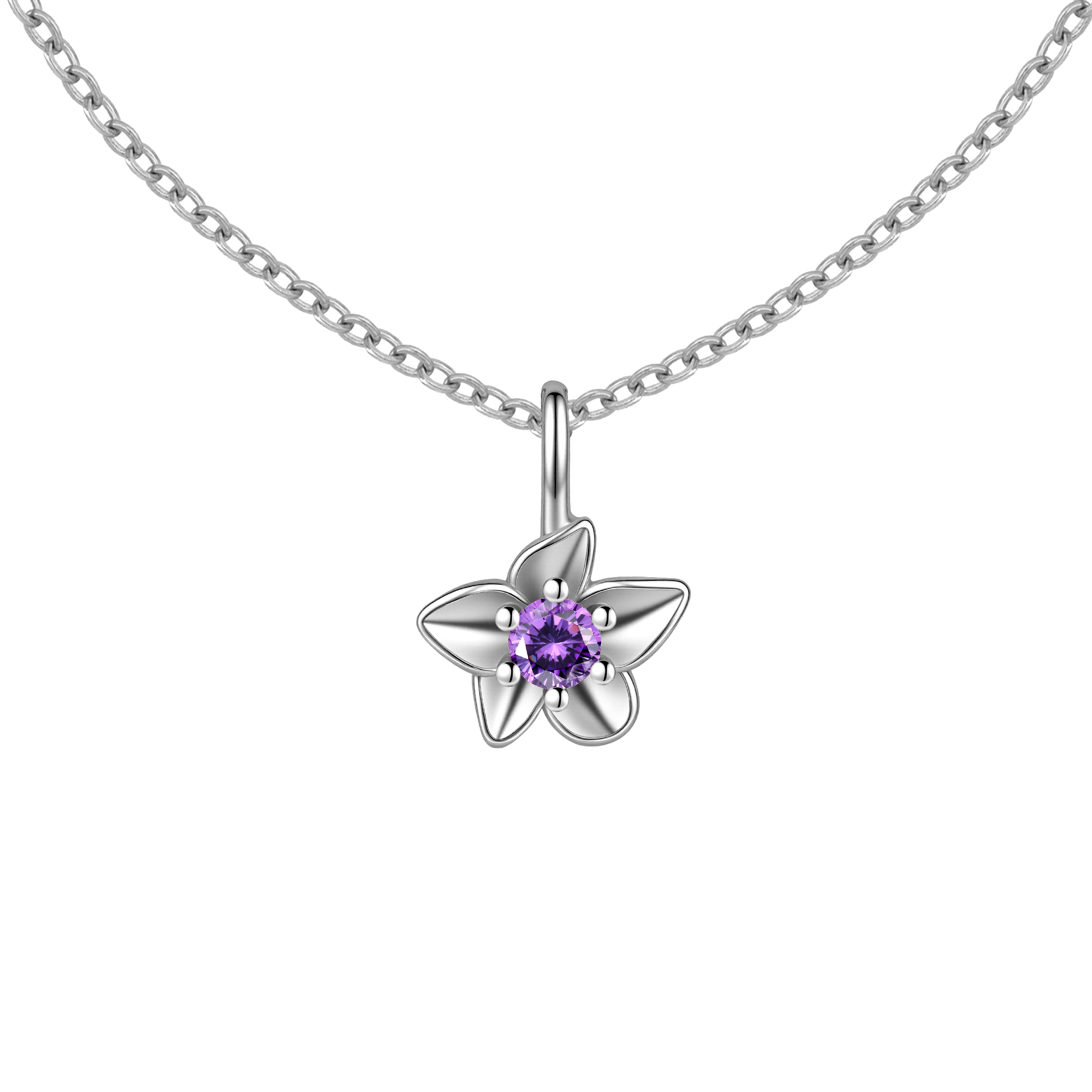Picture of silver birth bloom iris-amethyst birthstone neckla