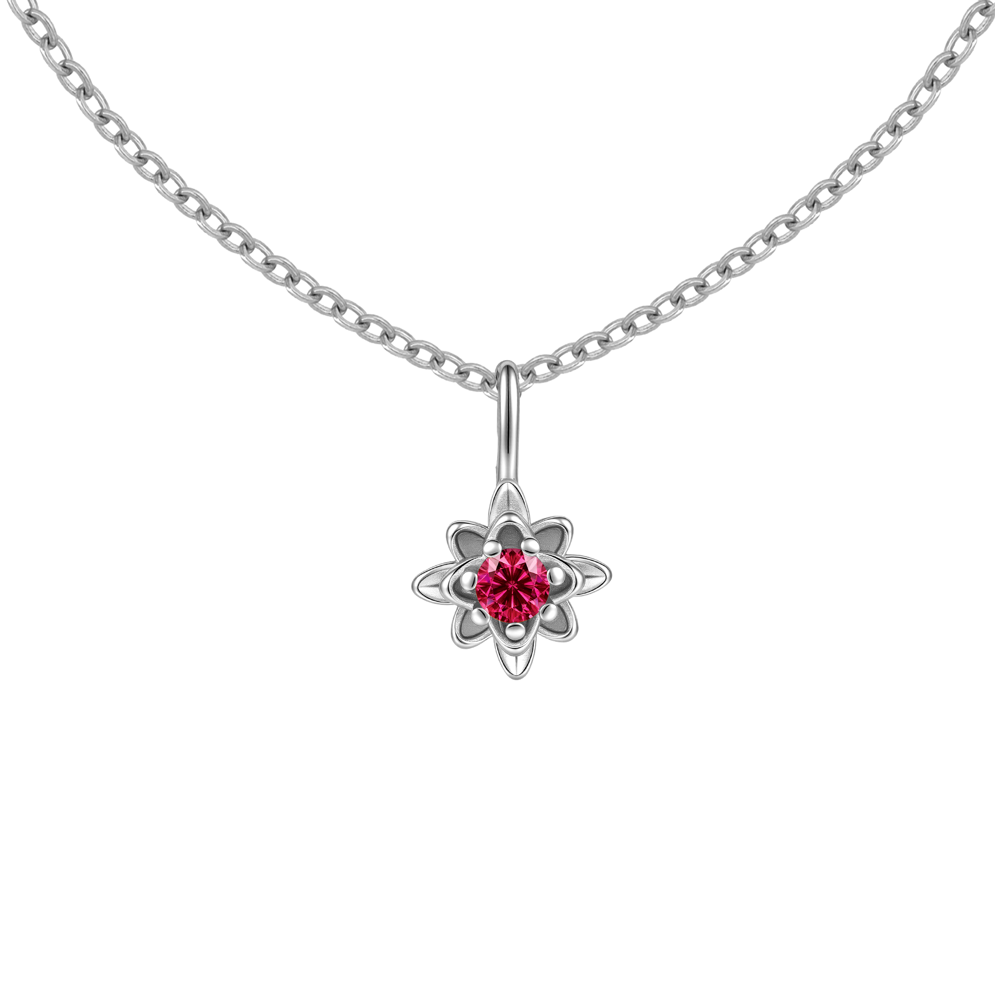 Picture of silver birth bloom water lily-ruby birthstone neck
