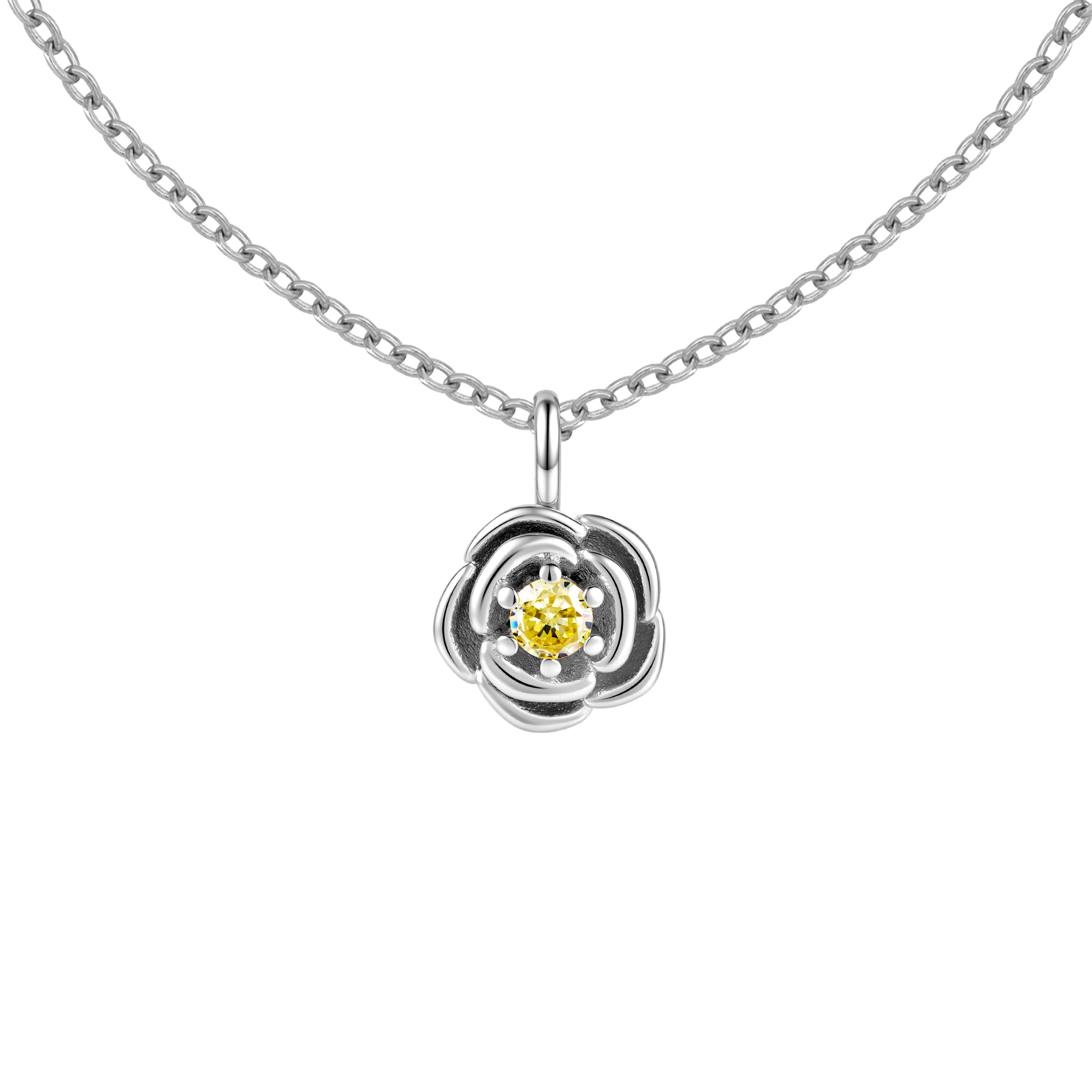 Picture of silver birth bloom poppy-peridot birthstone neckla