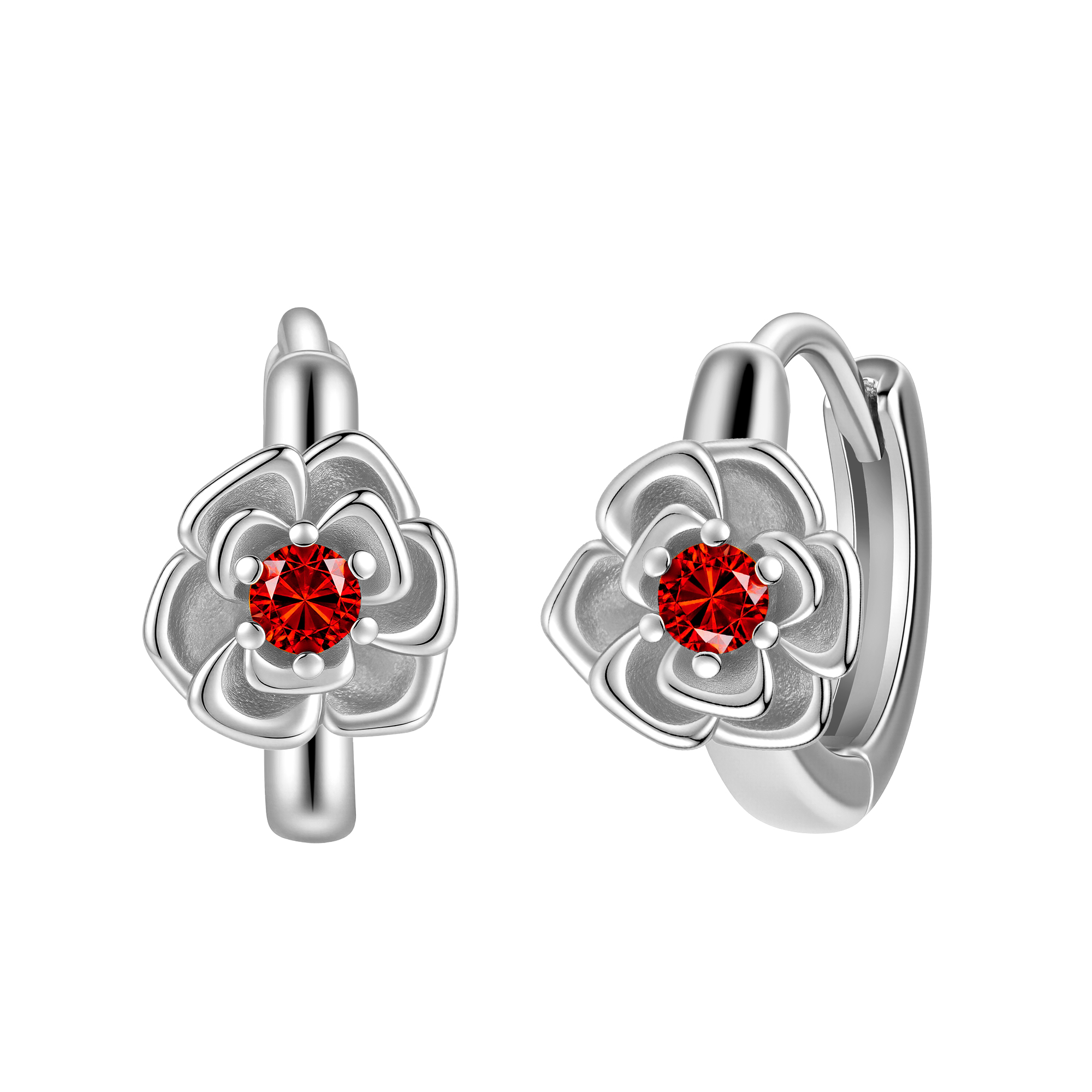 Picture of silver birth bloom carnation-garnet birthstone ear